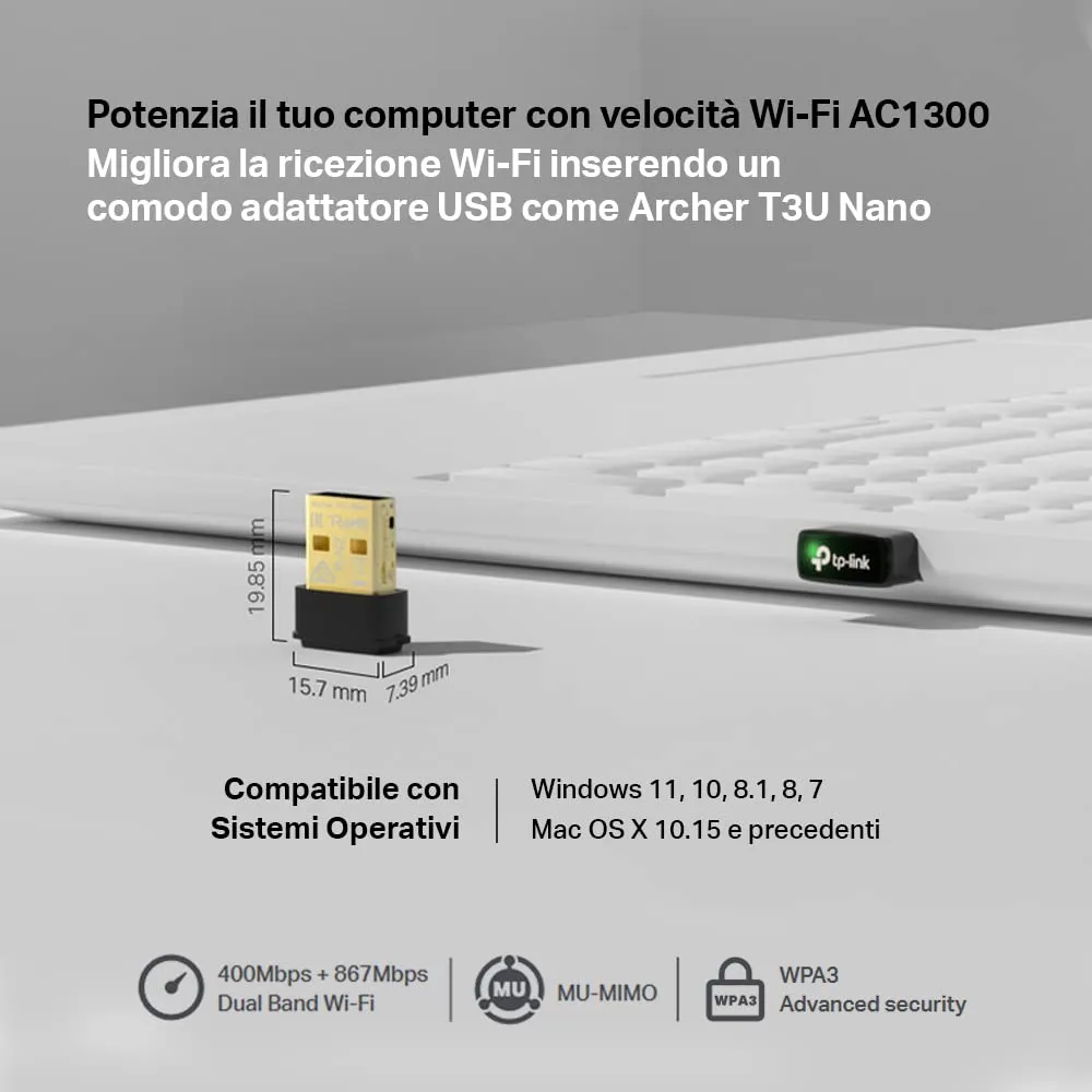 TP-Link Archer T3U Nano Adattatore USB Wi-Fi AC1300Mbps - immagine 2