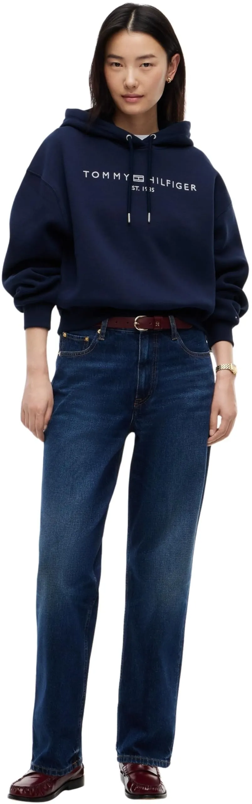 Tommy Hilfiger Donna Felpa con Cappuccio Corp Logo, Dark Night Navy, XXXL - immagine 5