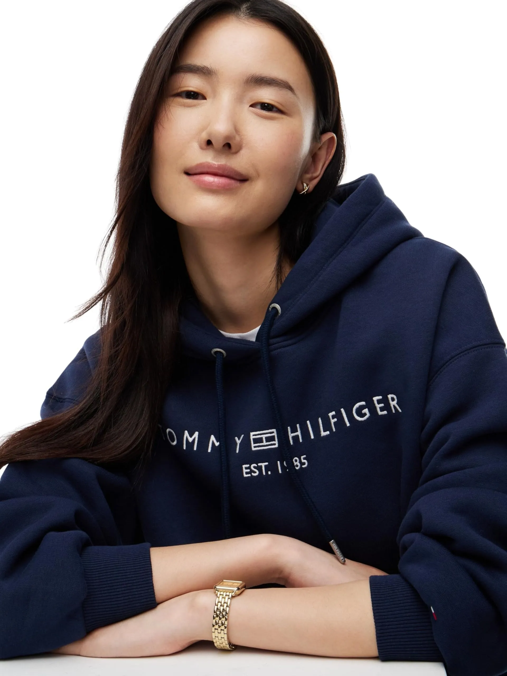 Tommy Hilfiger Donna Felpa con Cappuccio Corp Logo, Blu, XXS - immagine 4