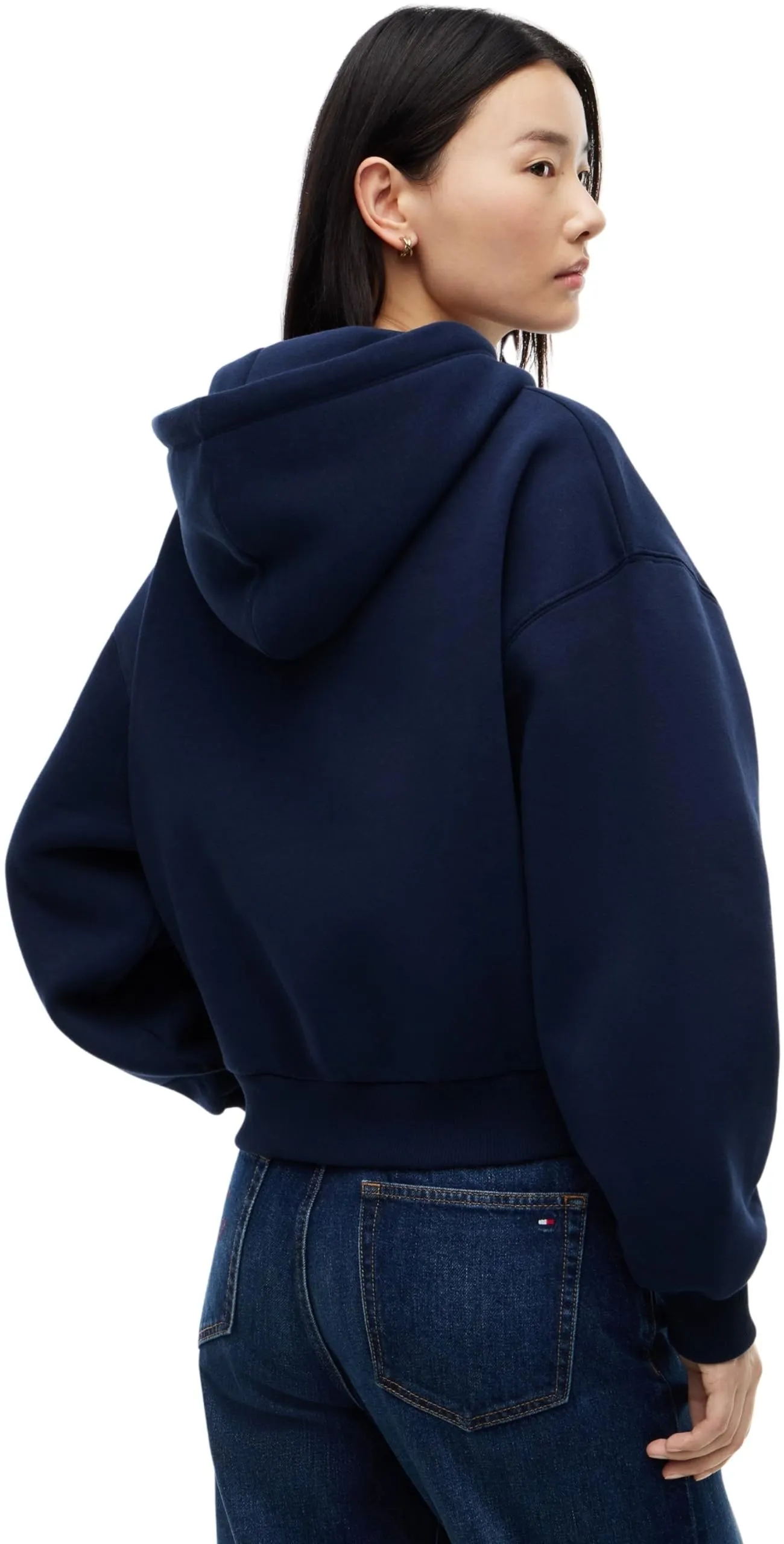 Tommy Hilfiger Donna Felpa con Cappuccio Corp Logo, Blu, L - immagine 3