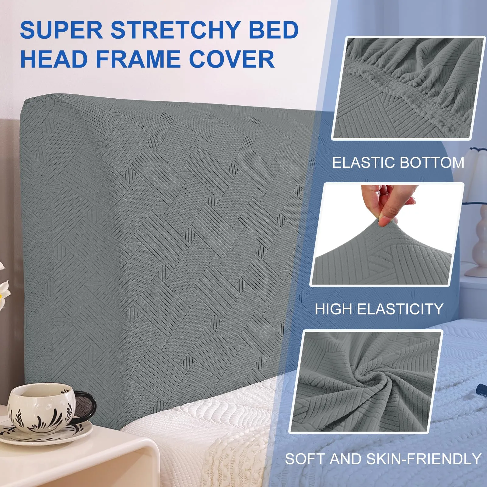 Ystyle Copri Testiera Letto Elasticizzata, 120cm, Grigio Chiaro - immagine 5