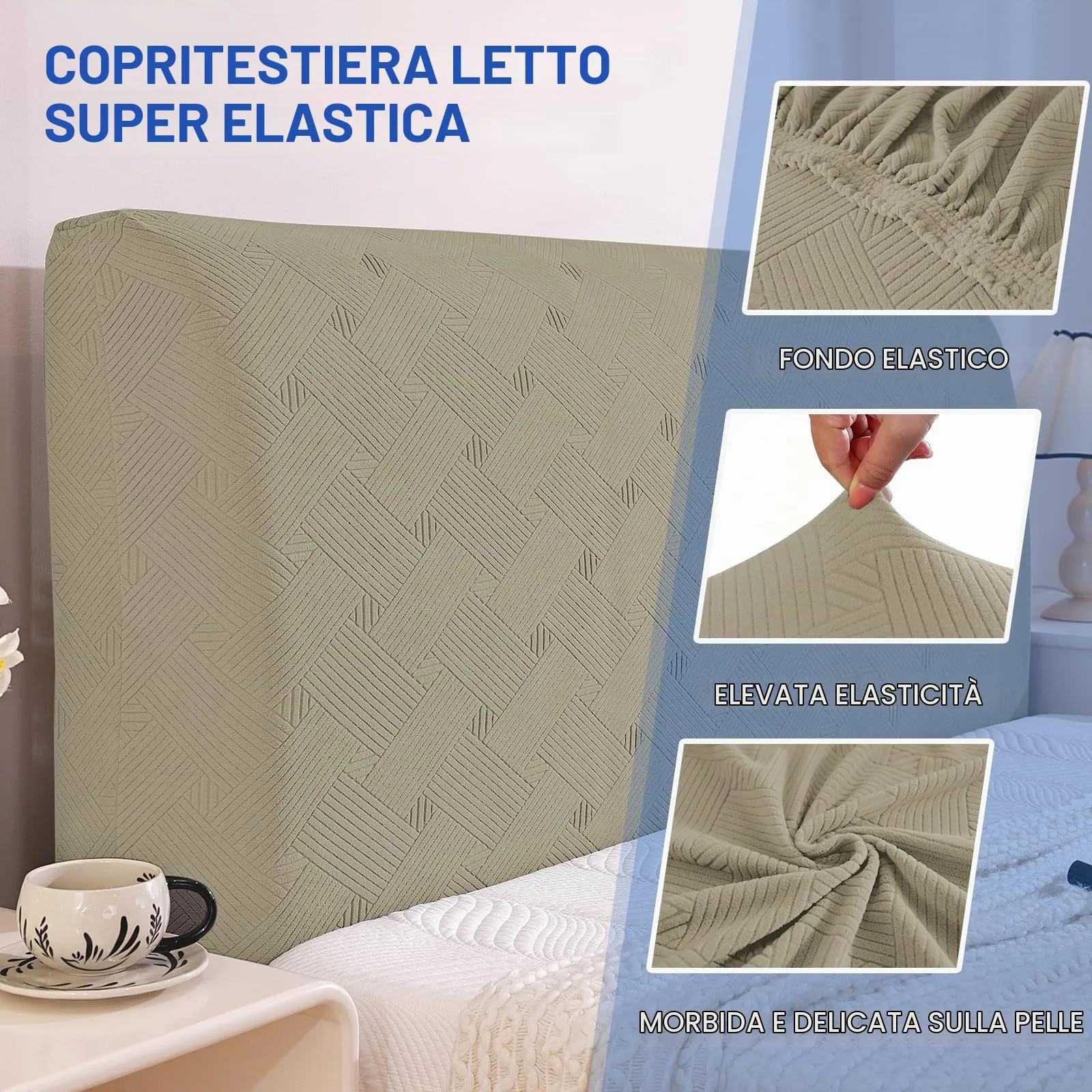 Ystyle Copri Testiera Letto Elasticizzata Matrimoniale, 180cm, Cachi - immagine 5