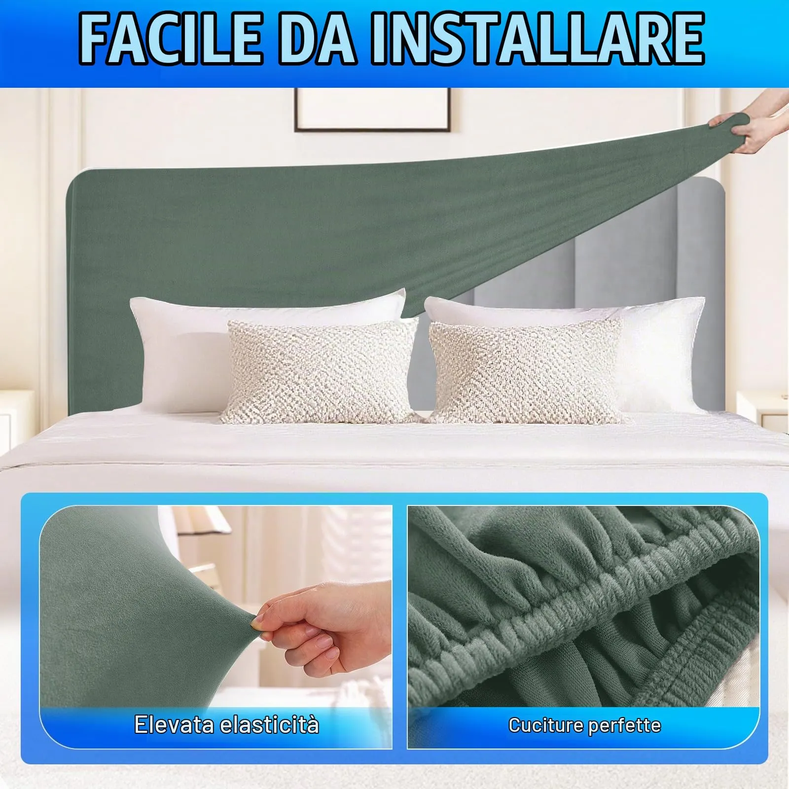 CYCMACO Copri Testata Letto in Velluto Universale, 120cm, Verde Chiaro - immagine 5