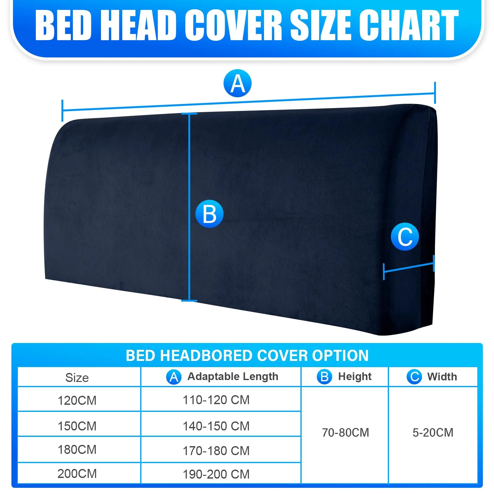CYCMACO Copri Testata Letto in Velluto Universale, 180cm, Blu Scuro - immagine 3