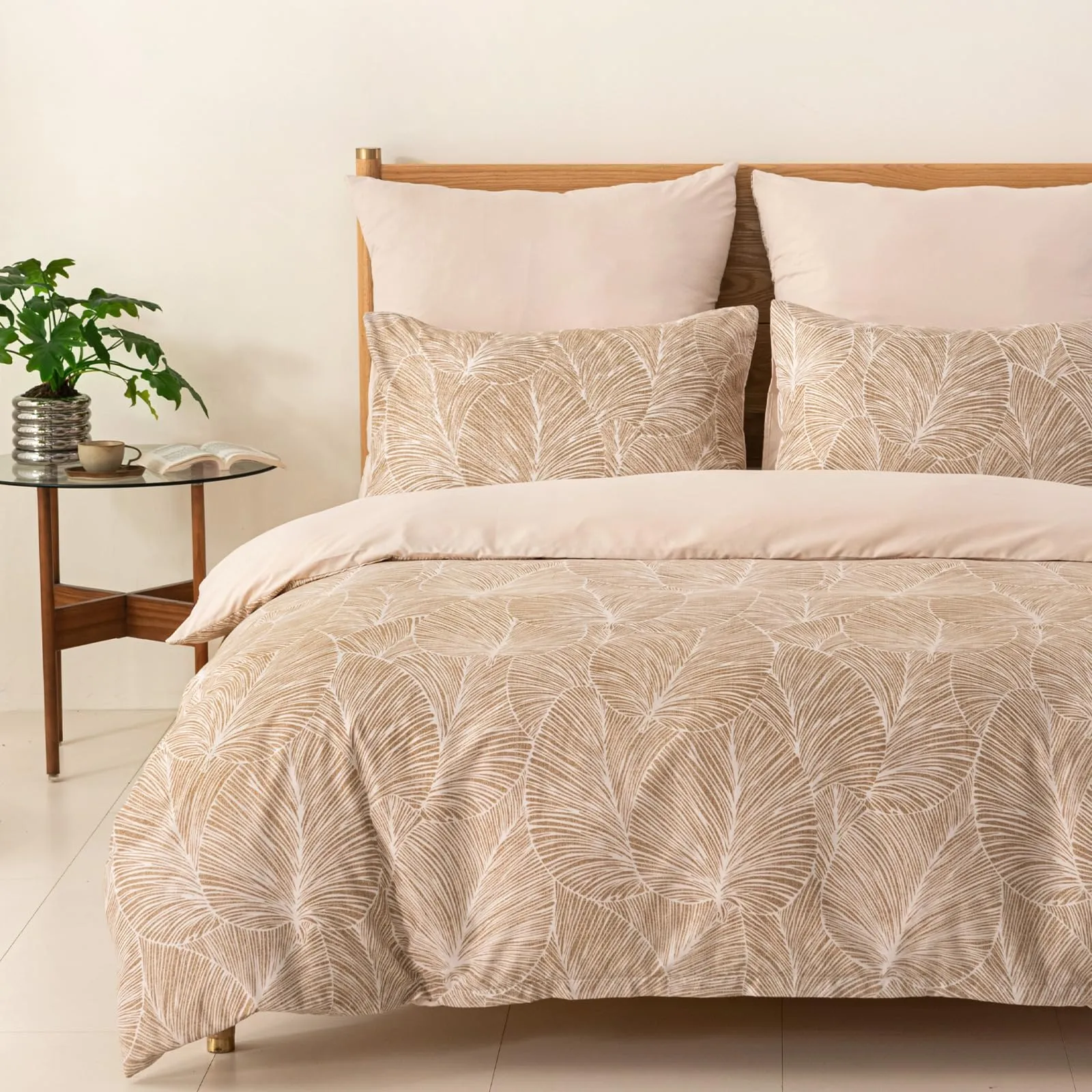 Tokokimo Set Copripiumino Matrimoniale 3 Pezzi in Microfibra con Motivo a Ramoscelli e Foglie, 260x240 cm, Khaki - immagine 1