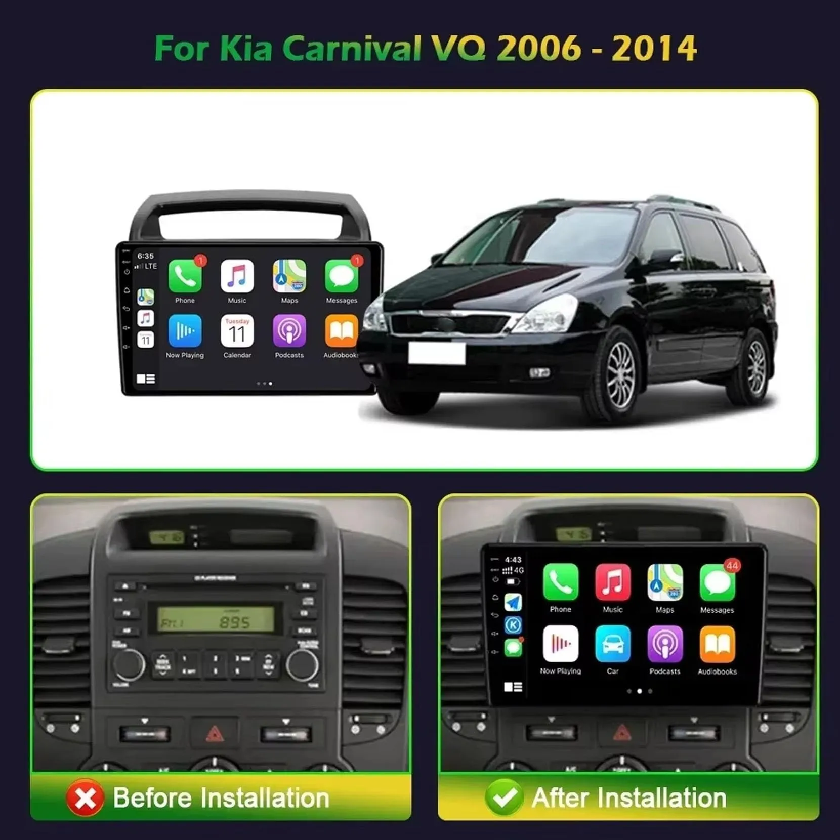 DPBXQ 9" Android 12 GPS Navigation Multimedia Player for Kia Carnival VQ 2006-2014, DSP Capacitive Touch Screen, WiFi, 4G, Dab, OBD2, K3 4 Core 2G+32G - immagine 2