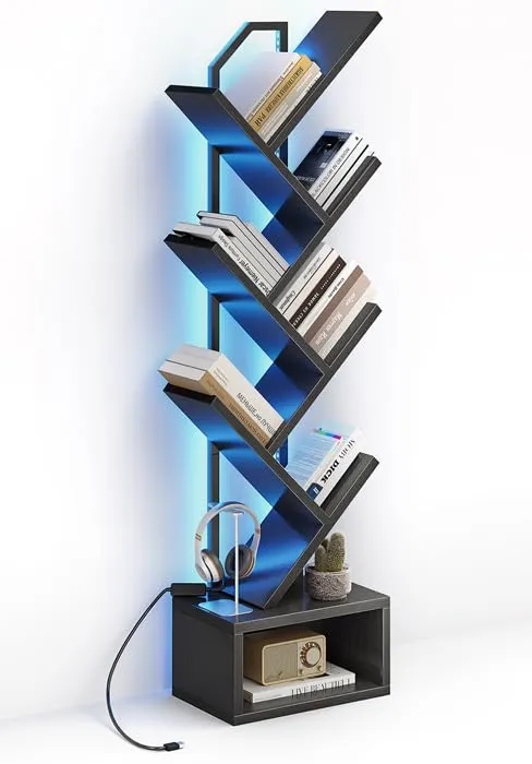 Coleshome Libreria ad Albero LED, Scaffale a 6 Ripiani 110cm Nero - immagine 1