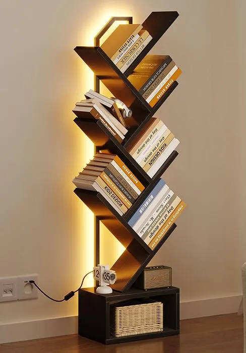 Coleshome Libreria ad Albero LED, Scaffale a 6 Ripiani 110cm Nero - immagine 3