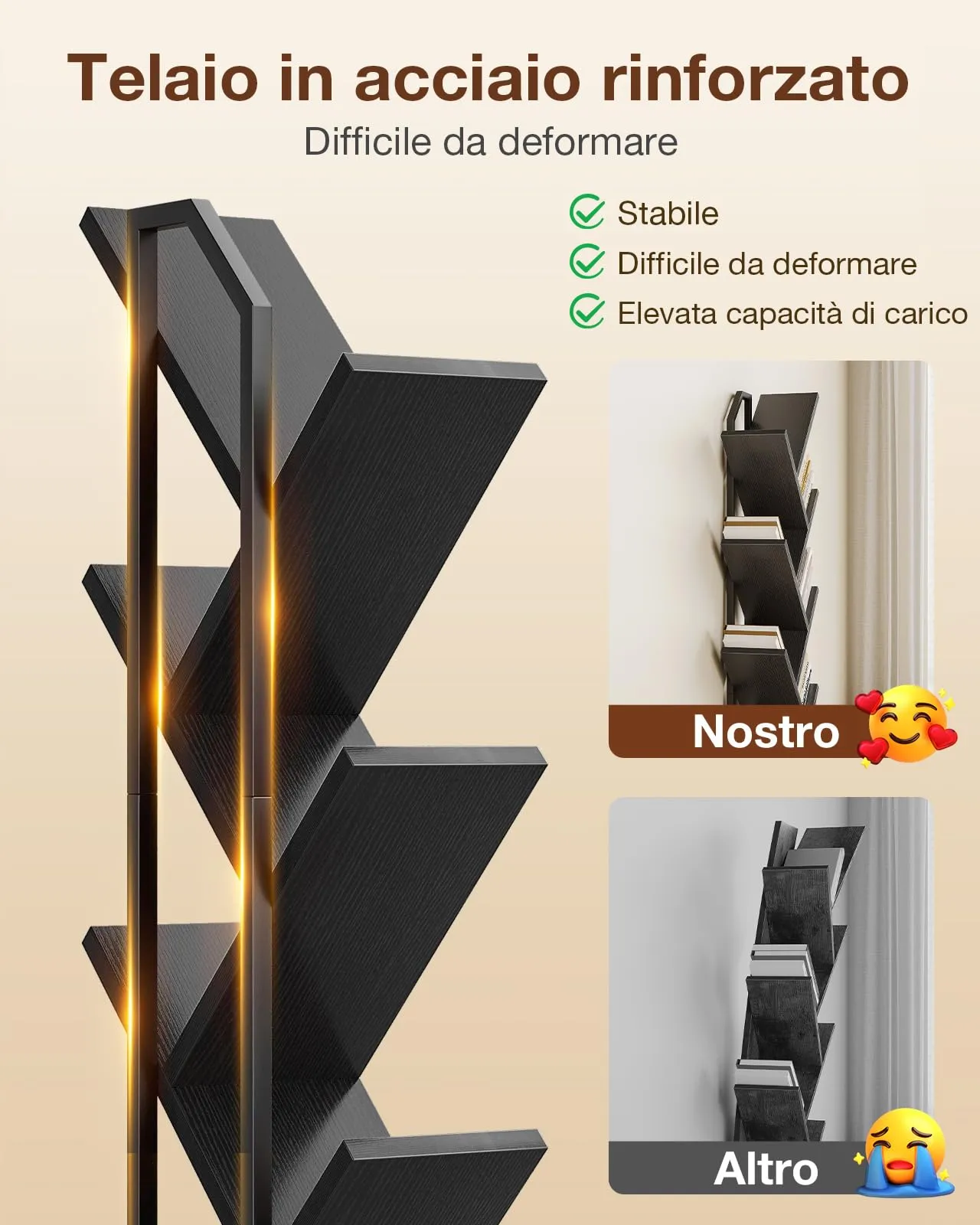 Coleshome Libreria ad Albero LED, Scaffale a 6 Ripiani 110cm Nero - immagine 5