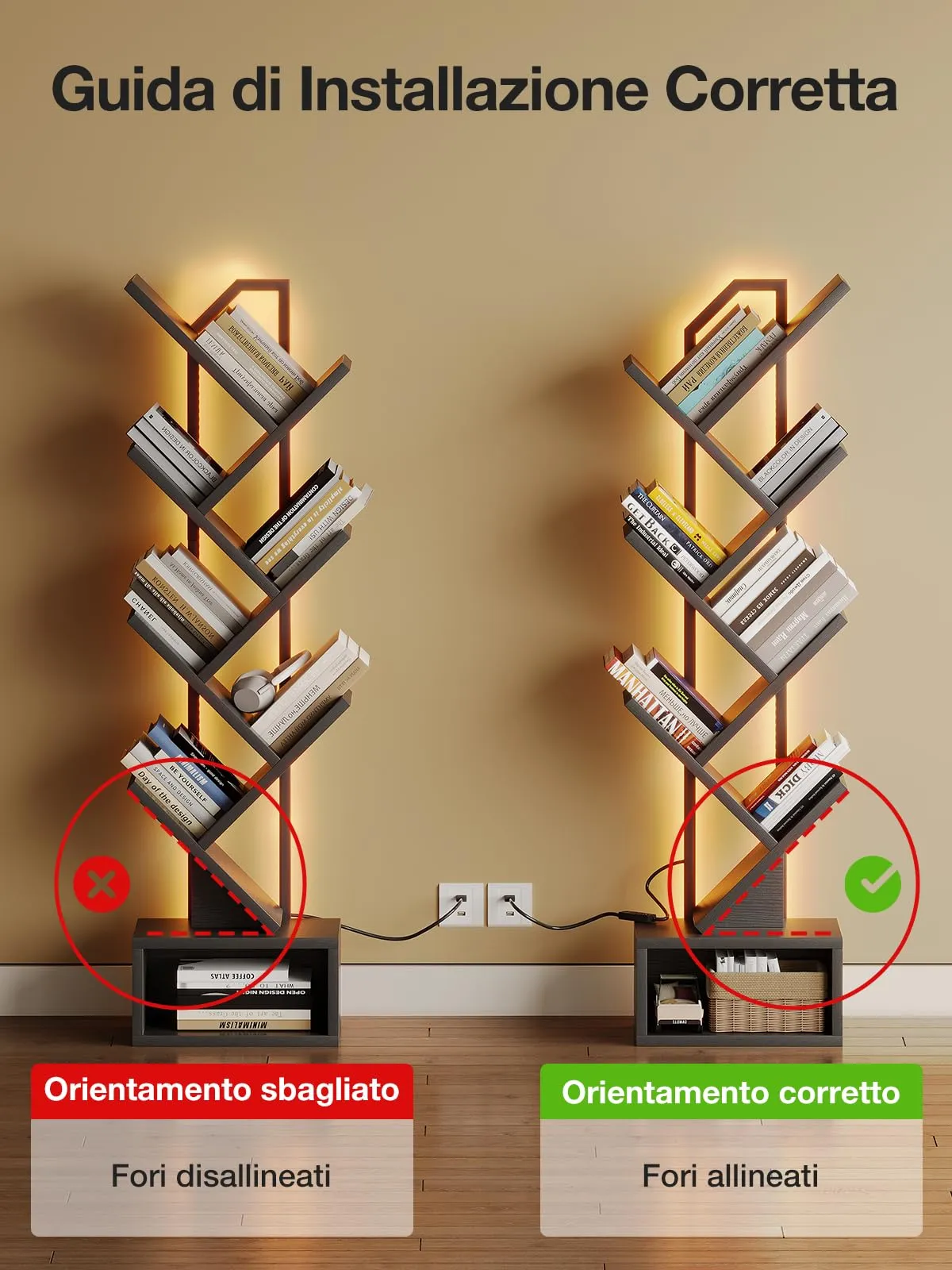 Coleshome Libreria ad Albero LED, Scaffale a 6 Ripiani 110cm Nero - immagine 7