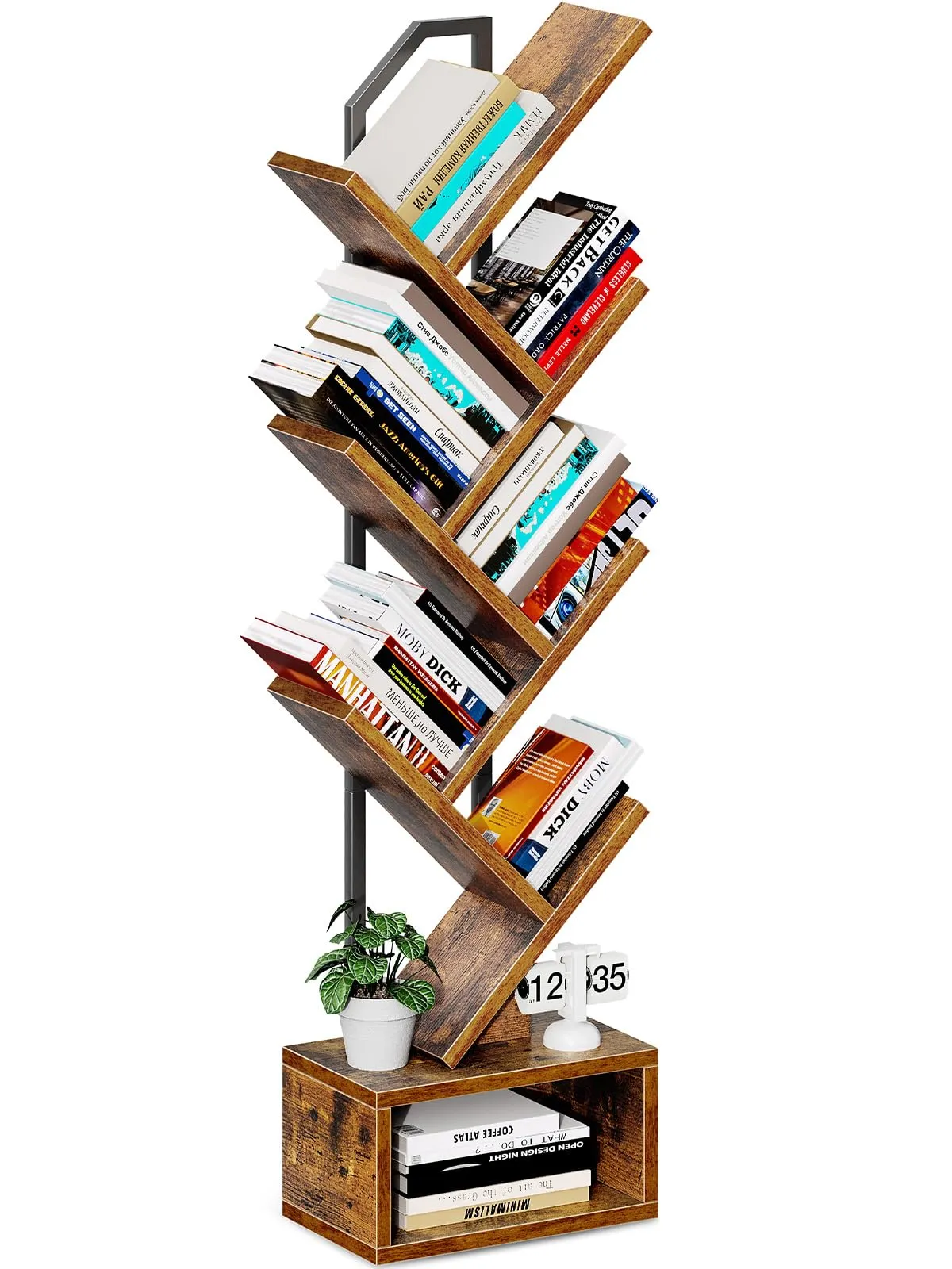 Coleshome Libreria ad Albero, Scaffale a 6 Ripiani 110cm, Marrone - immagine 1