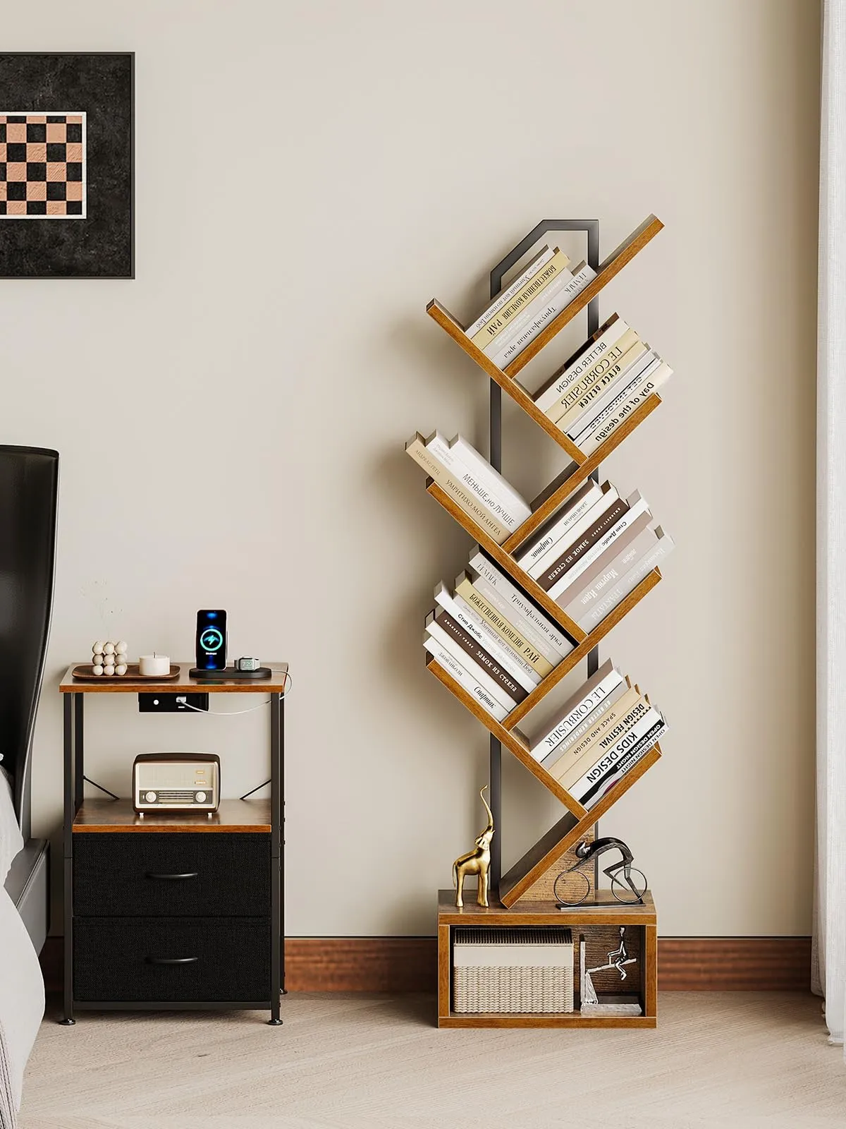 Coleshome Libreria ad Albero, Scaffale a 6 Ripiani 110cm, Marrone - immagine 2
