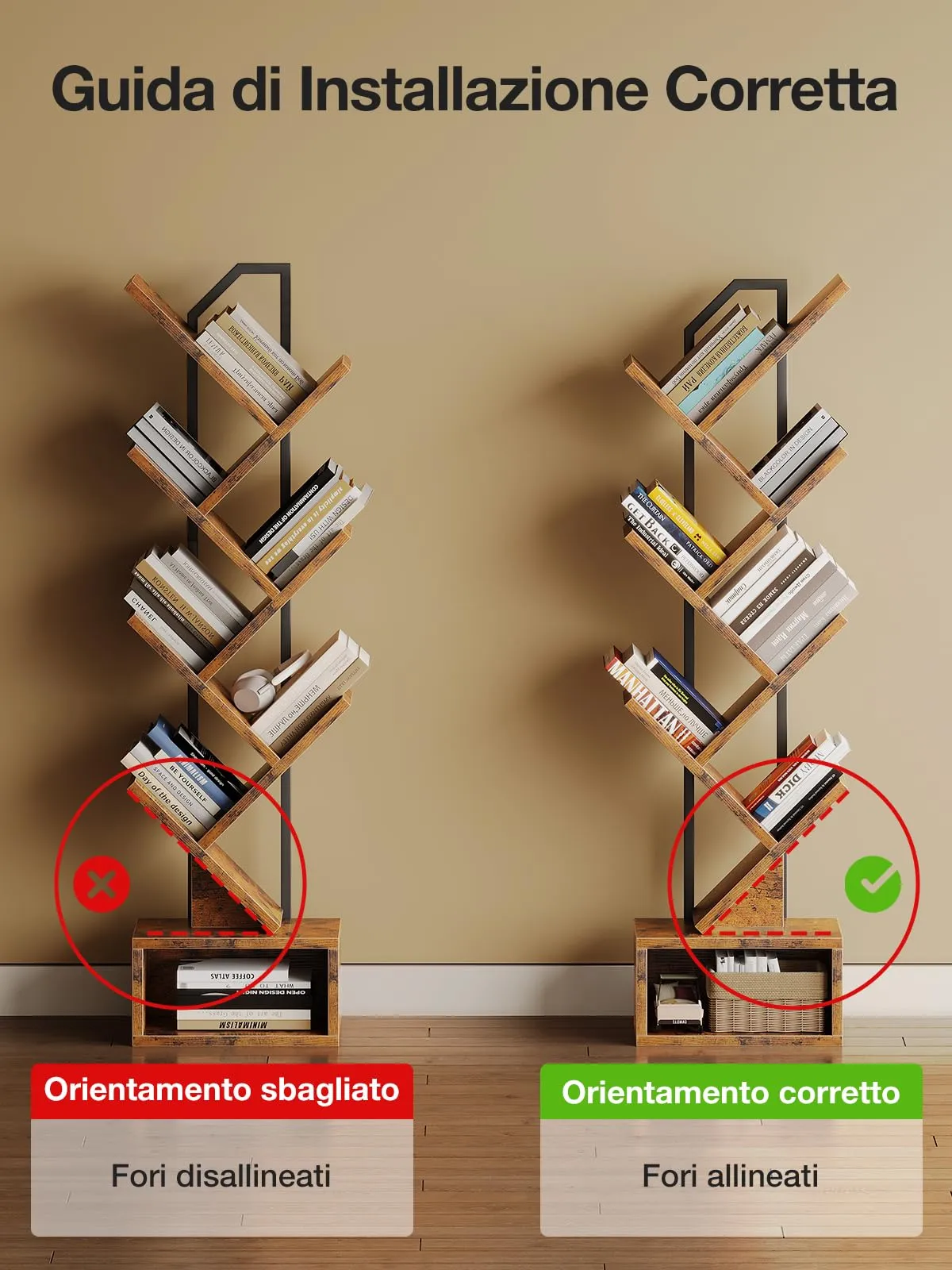 Coleshome Libreria ad Albero, Scaffale a 6 Ripiani 110cm, Marrone - immagine 4