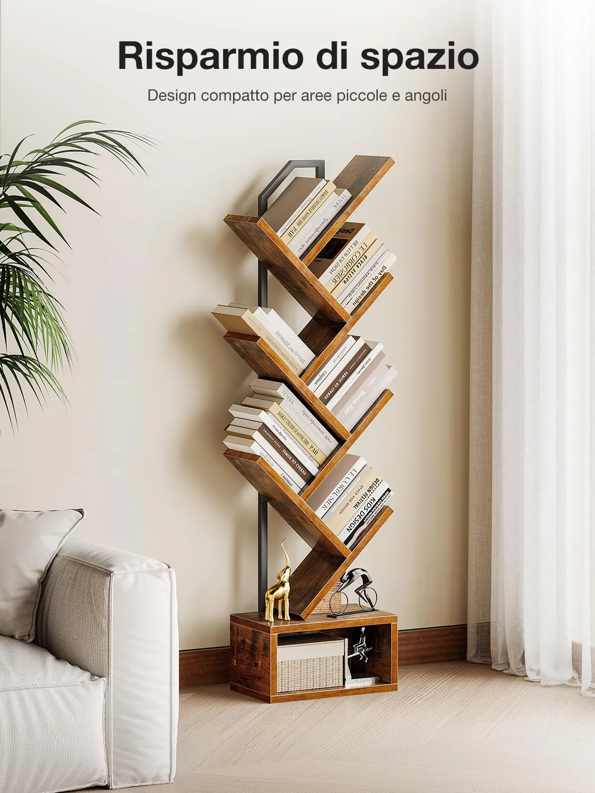Coleshome Libreria ad Albero, Scaffale a 6 Ripiani 110cm, Marrone - immagine 5
