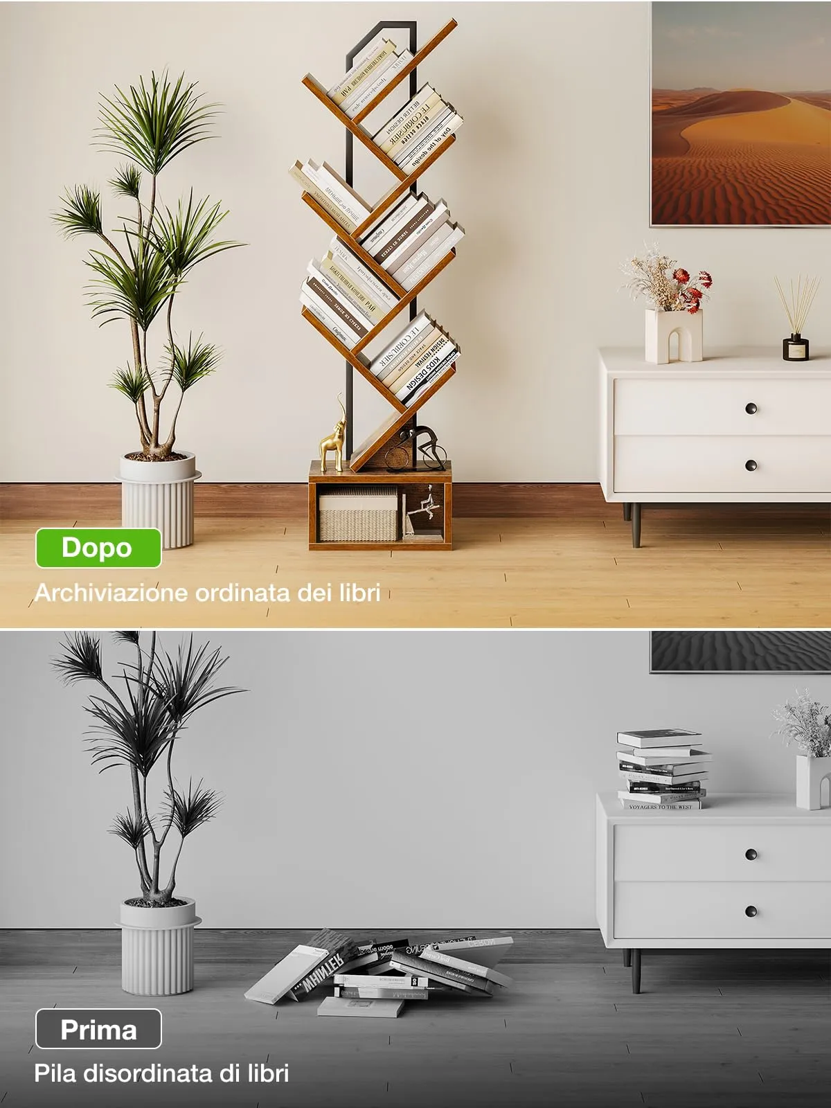 Coleshome Libreria ad Albero, Scaffale a 6 Ripiani 110cm, Marrone - immagine 6