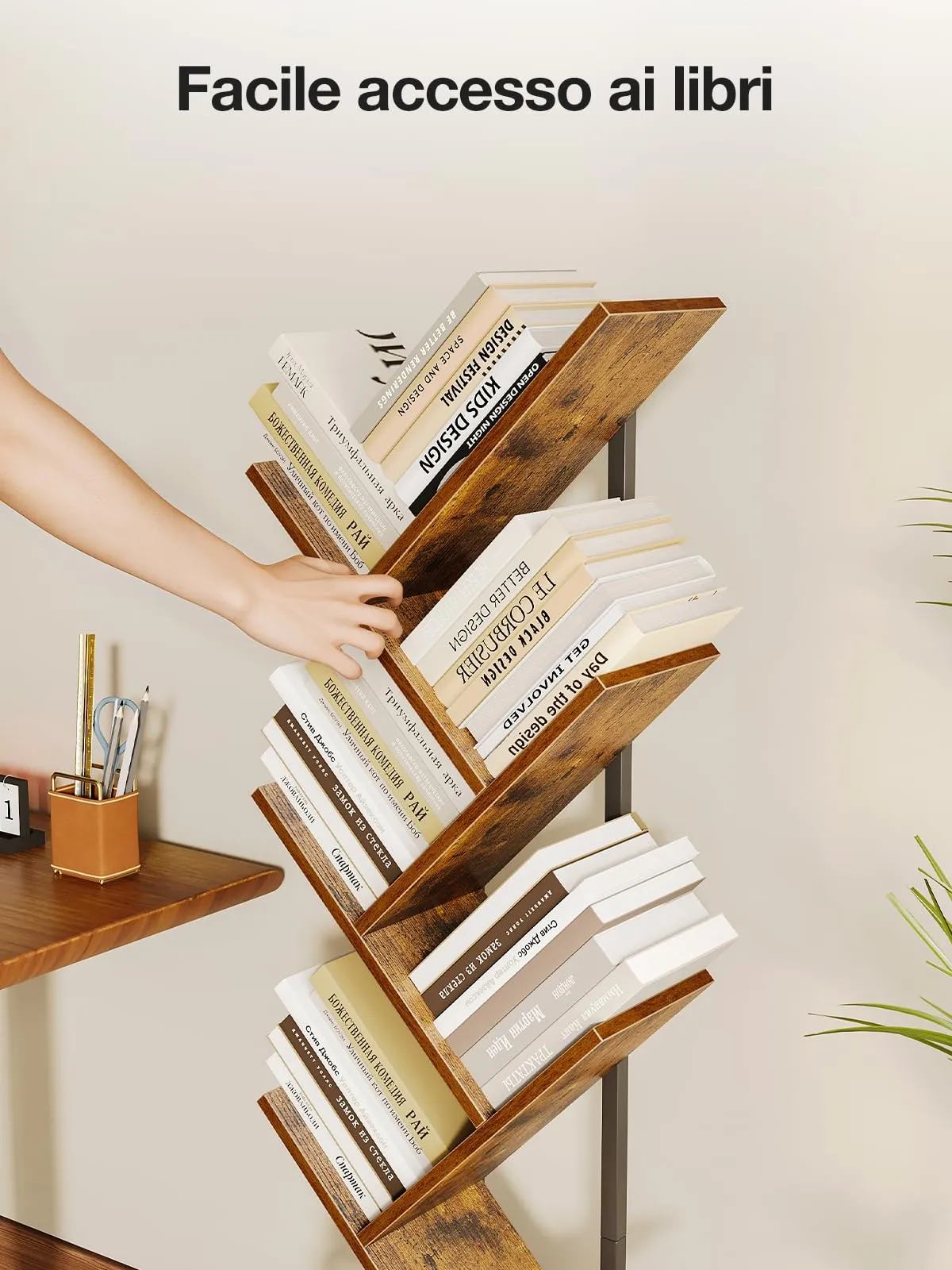 Coleshome Libreria ad Albero, Scaffale a 6 Ripiani 110cm, Marrone - immagine 8