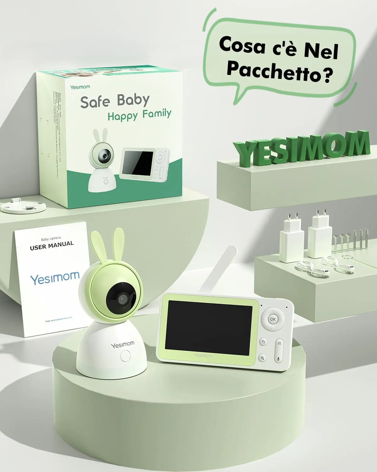 YESIMOM Baby Monitor WiFi 4.3", 360° PTZ Camera with Monitor - immagine 2