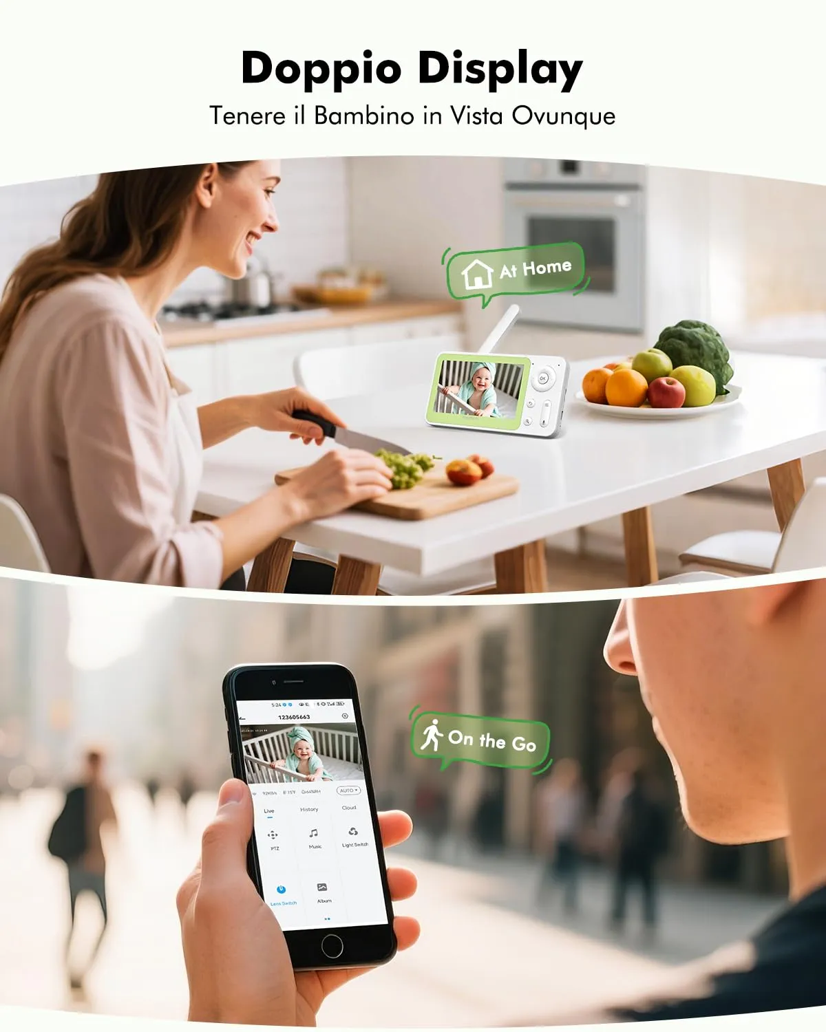 YESIMOM Baby Monitor WiFi 4.3", 360° PTZ Camera with Monitor - immagine 3