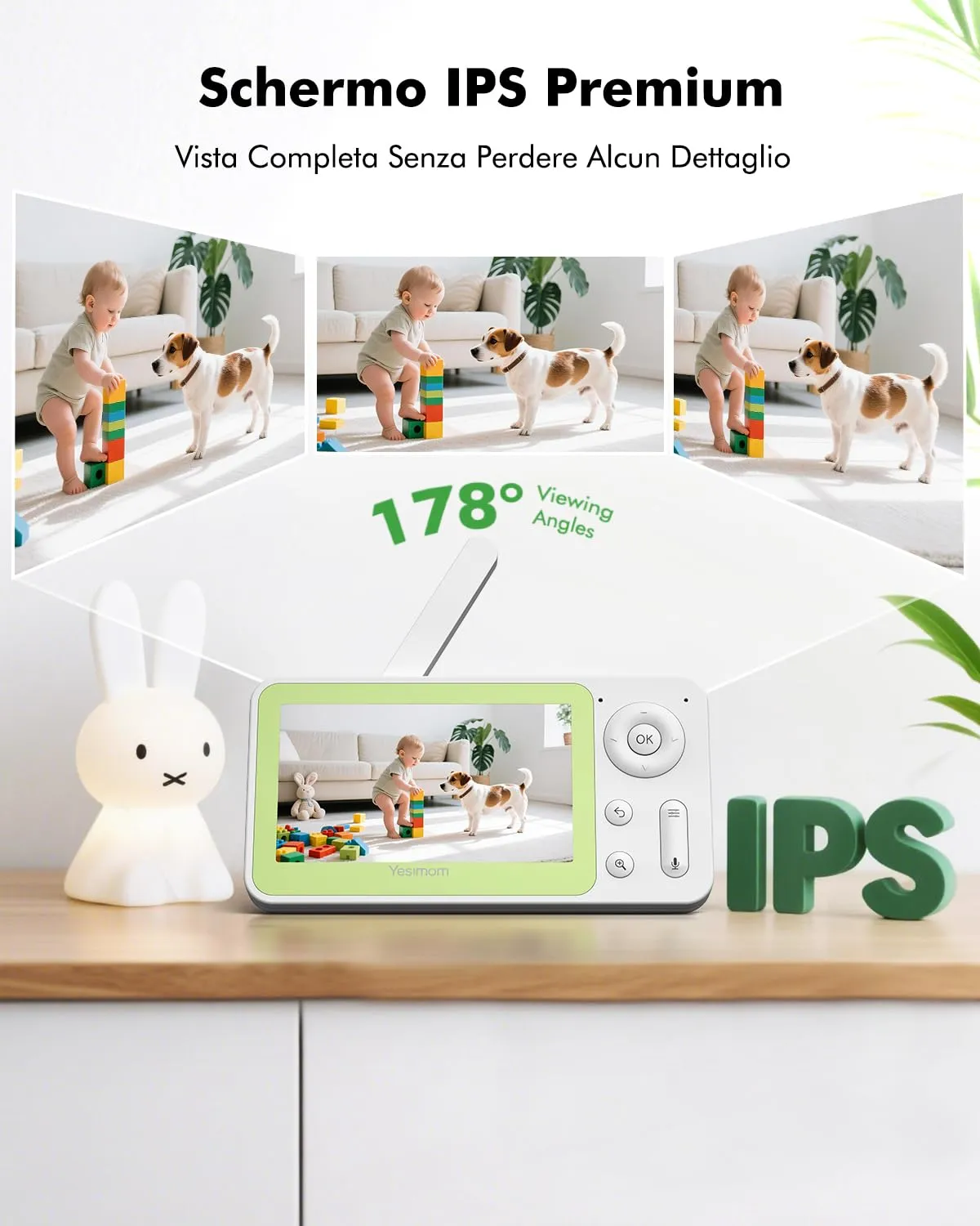 YESIMOM Baby Monitor WiFi 4.3", 360° PTZ Camera with Monitor - immagine 5