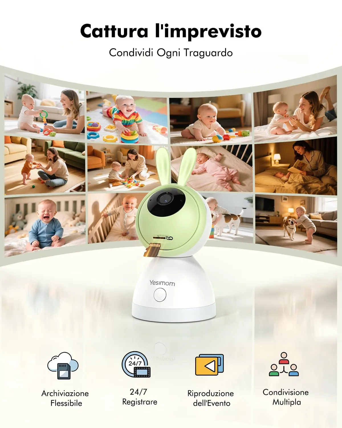 YESIMOM Baby Monitor WiFi 4.3", 360° PTZ Camera with Monitor - immagine 9