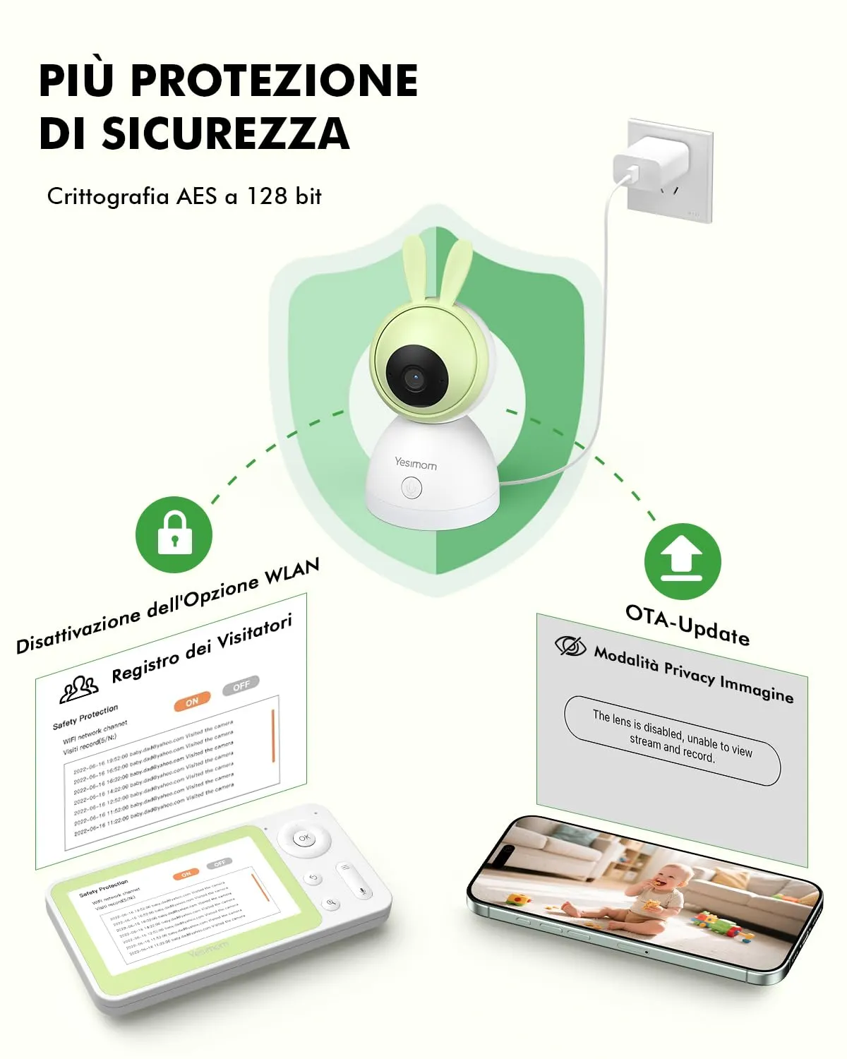 YESIMOM Baby Monitor WiFi 4.3", 360° PTZ Camera with Monitor - immagine 10