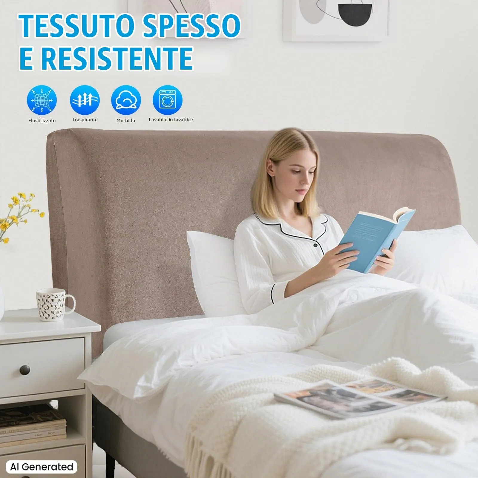 CYCMACO Copri Testata Letto in Velluto Universale 200cm, Cachi - immagine 2