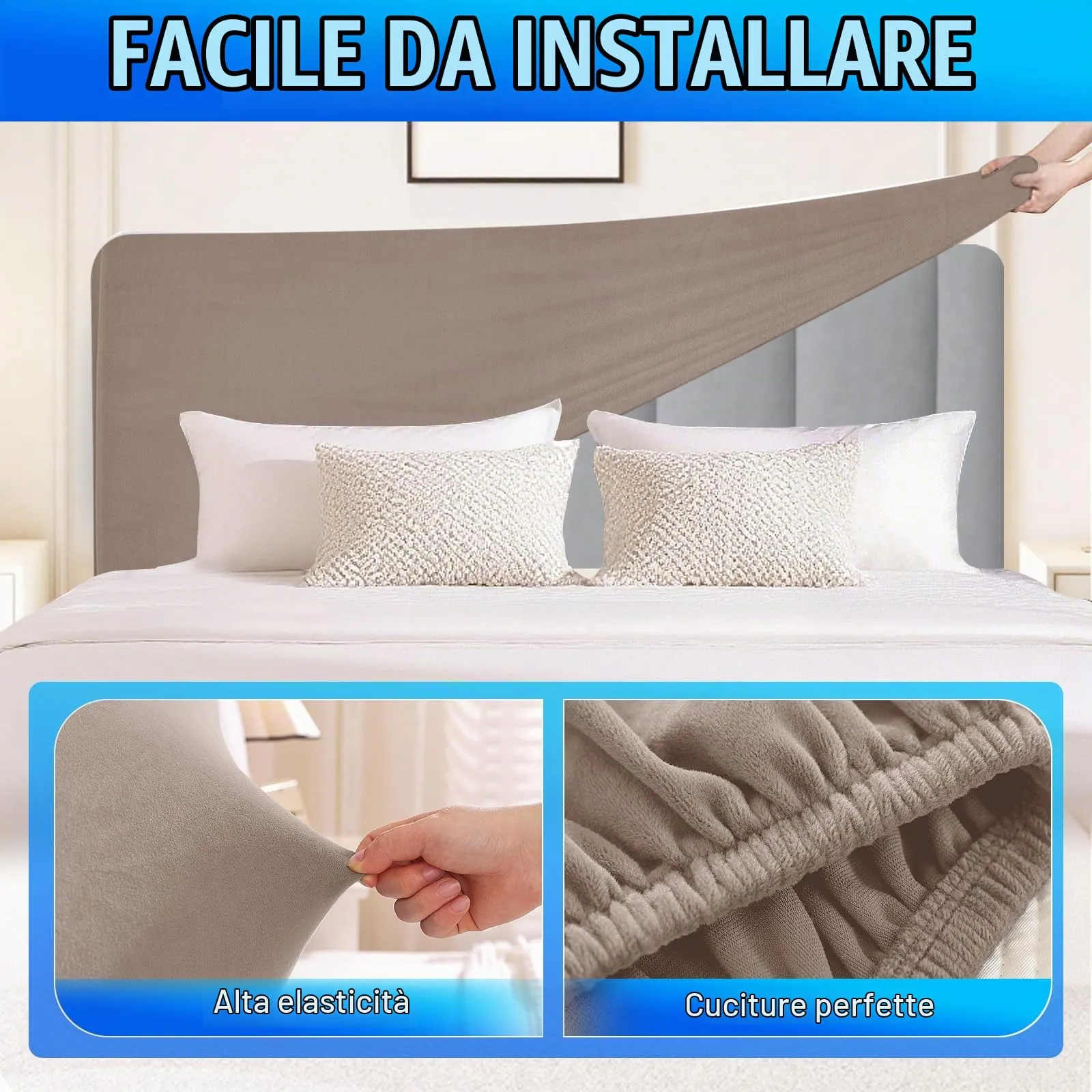 CYCMACO Copri Testata Letto in Velluto Universale 200cm, Cachi - immagine 5