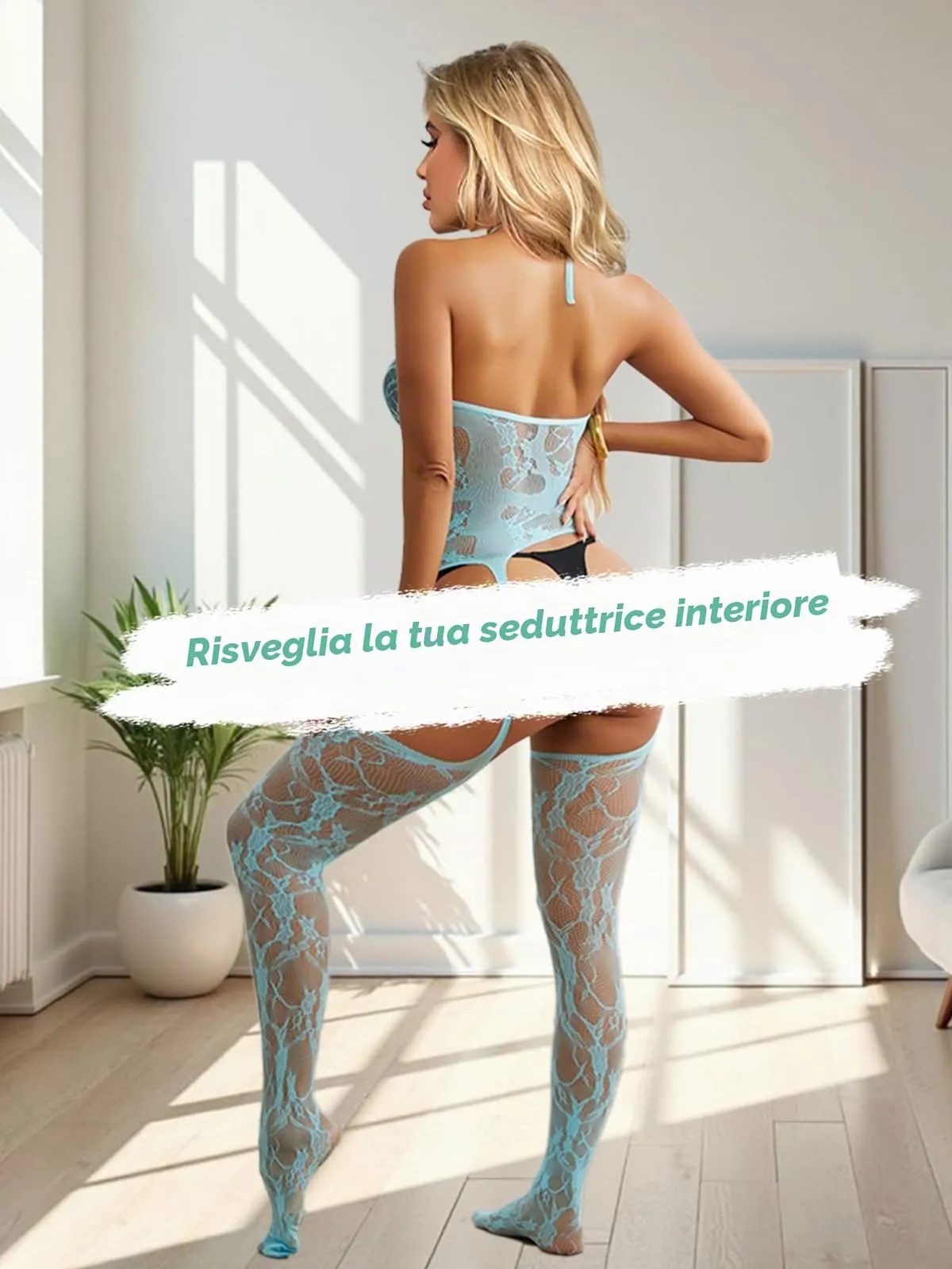 Buitifo Donna Fishnet Bodystocking Pigiama - Blu Chiaro GB, Taglia Unica - immagine 5