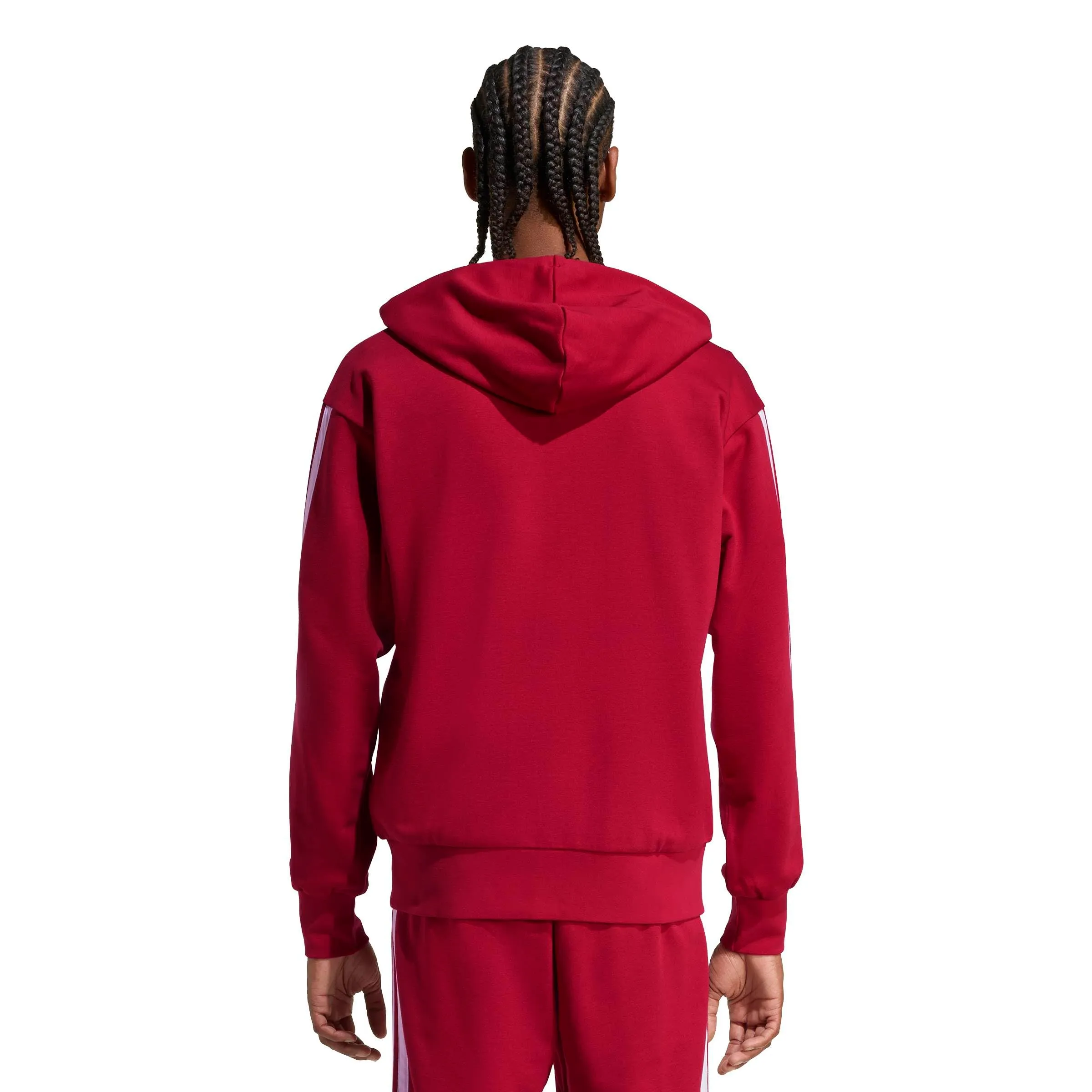 adidas Essential Three Stripes French Terry Fullzip Hoodie, Active Maroon/White, S - immagine 2