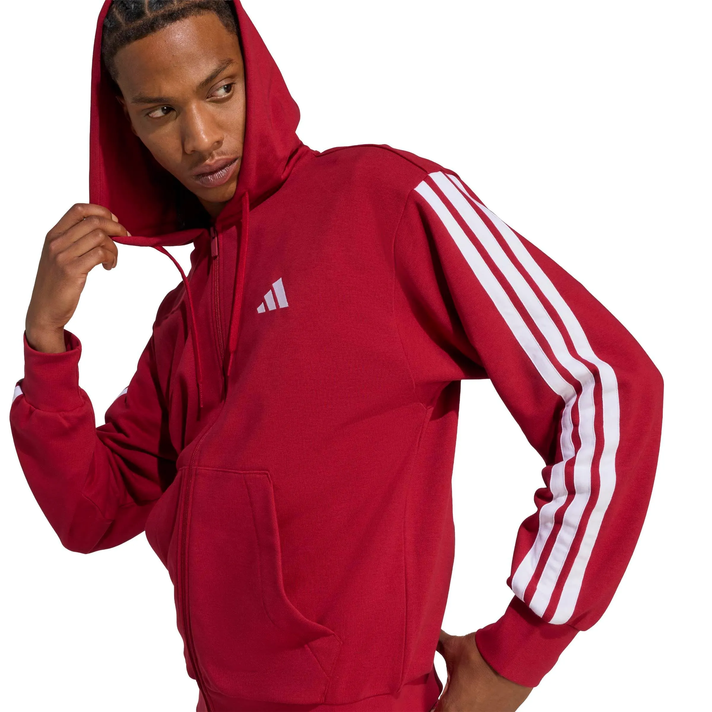 adidas Essential Three Stripes French Terry Fullzip Hoodie, Active Maroon/White, S - immagine 4