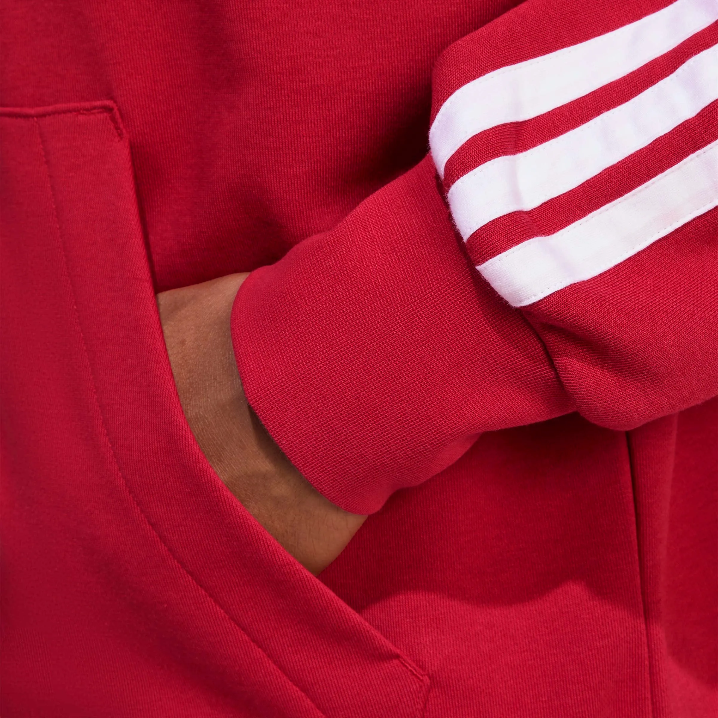 adidas Essential Three Stripes French Terry Fullzip Hoodie, Active Maroon/White, S - immagine 5