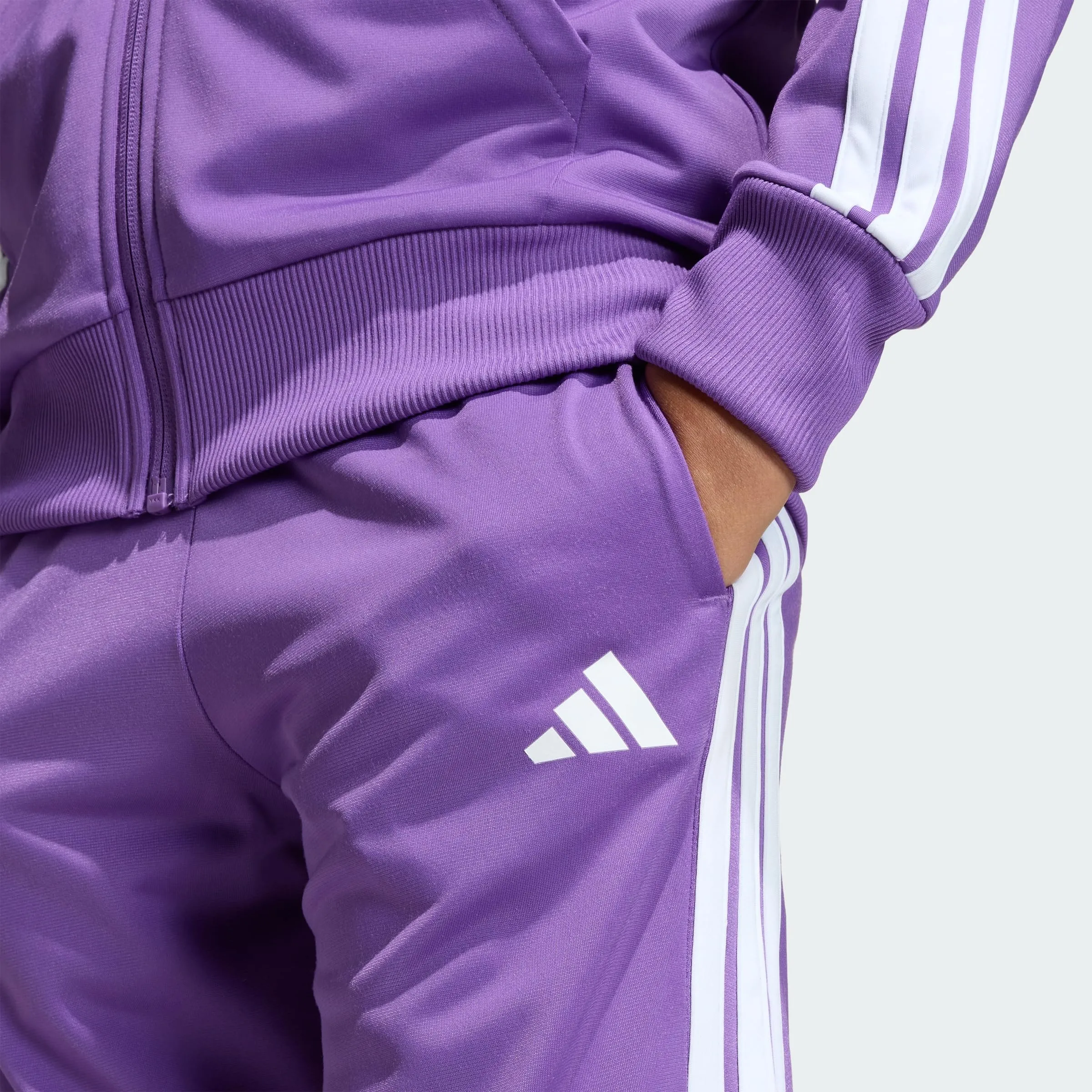 adidas Seasonal Essentials Tiberio 3 Stripes Tricot Tracksuit, Active Purple/White, 11-12 Years - immagine 3