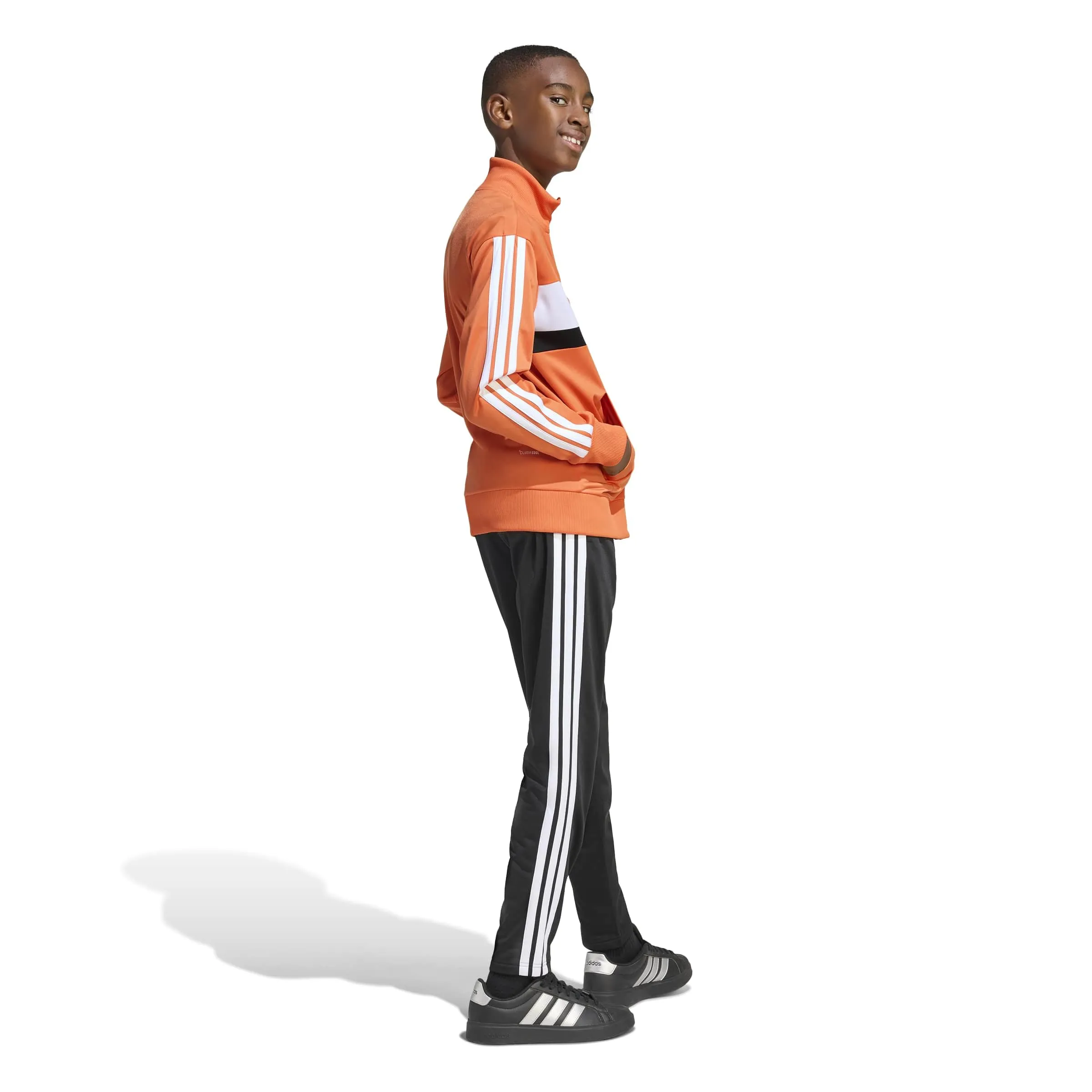 adidas Seasonal Essentials Tiberio 3 Stripes Tricot Tracksuit, Dusky Orange/White, 11-12 Years - immagine 2