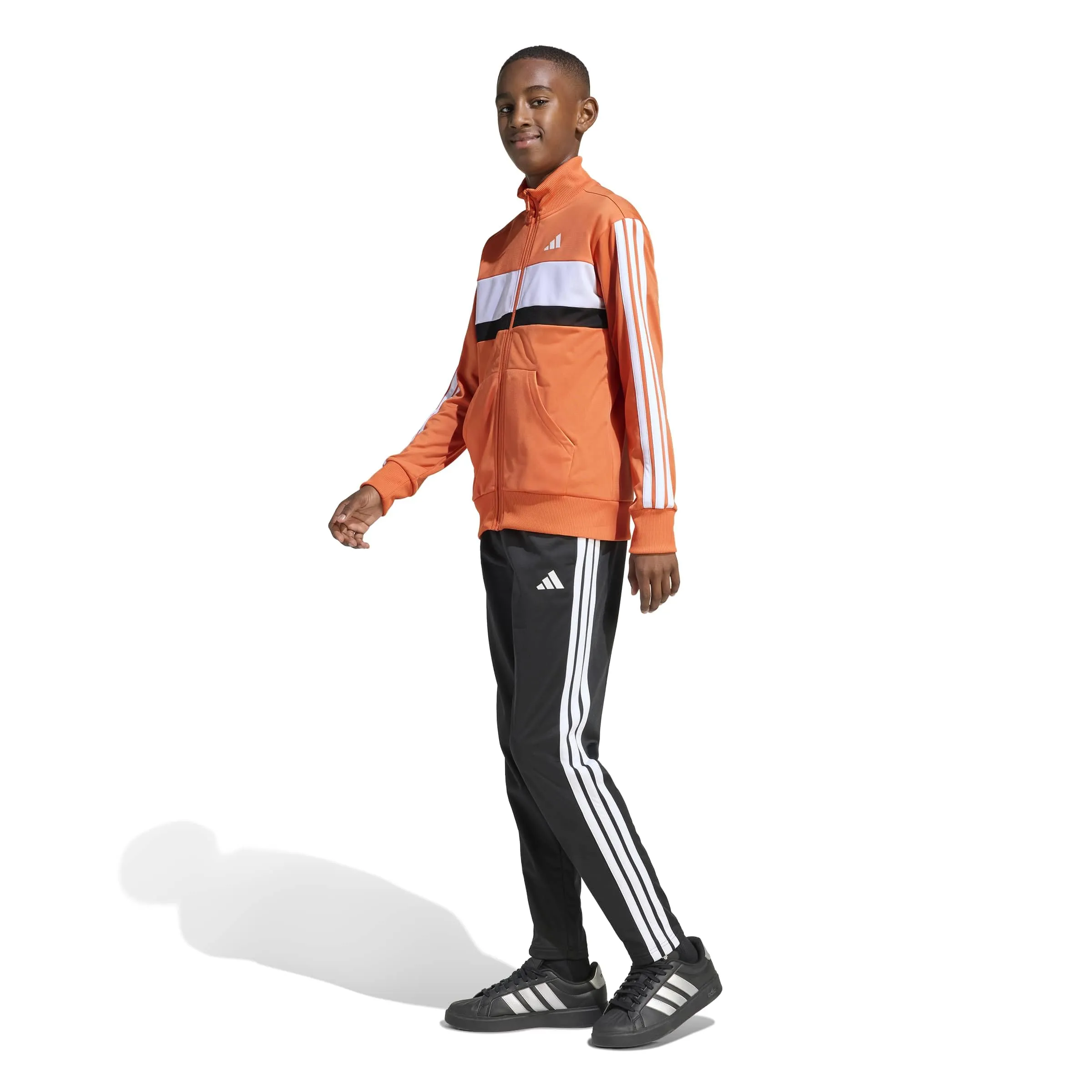 adidas Seasonal Essentials Tiberio 3 Stripes Tricot Tracksuit, Dusky Orange/White, 11-12 Years - immagine 3