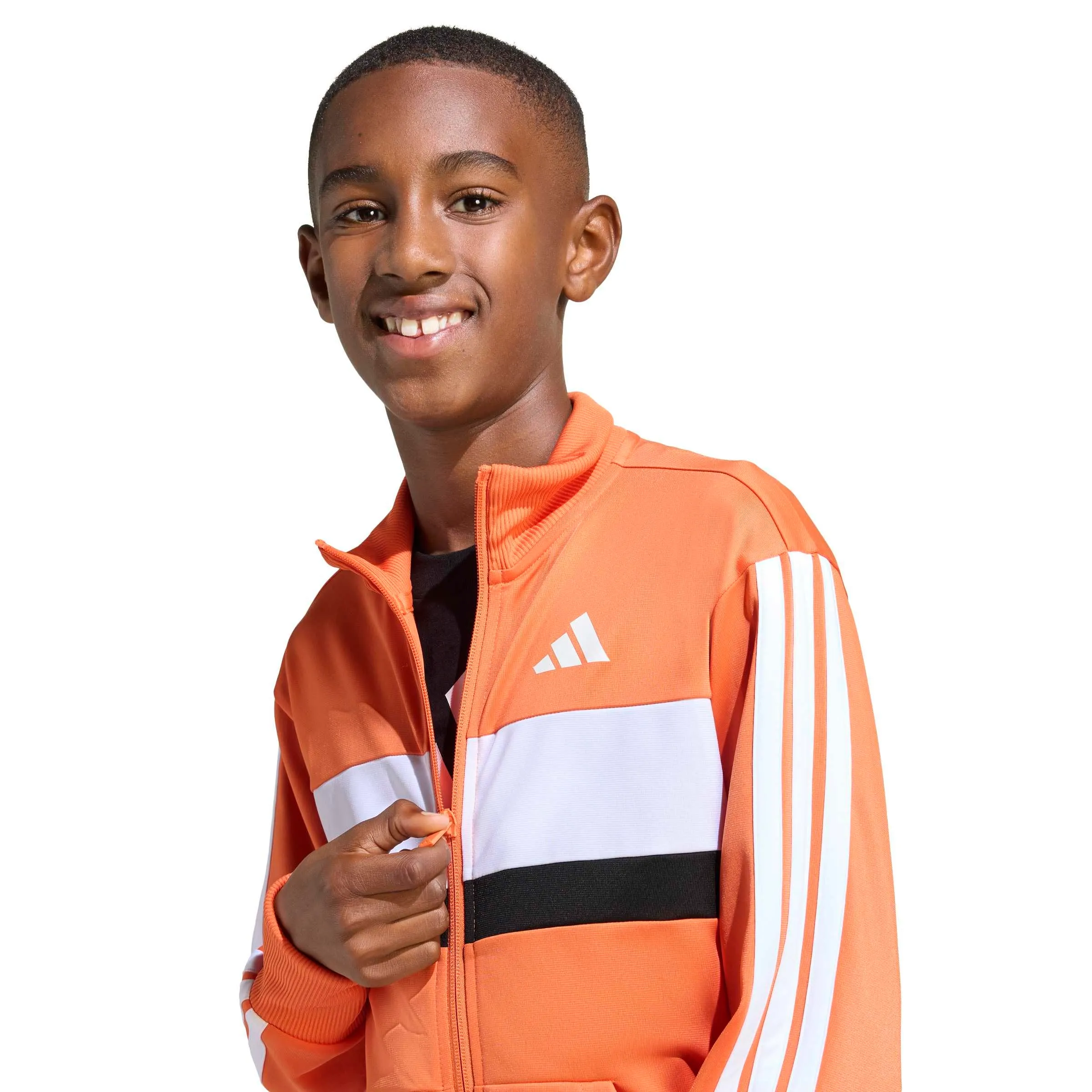 adidas Seasonal Essentials Tiberio 3 Stripes Tricot Tracksuit, Dusky Orange/White, 11-12 Years - immagine 5