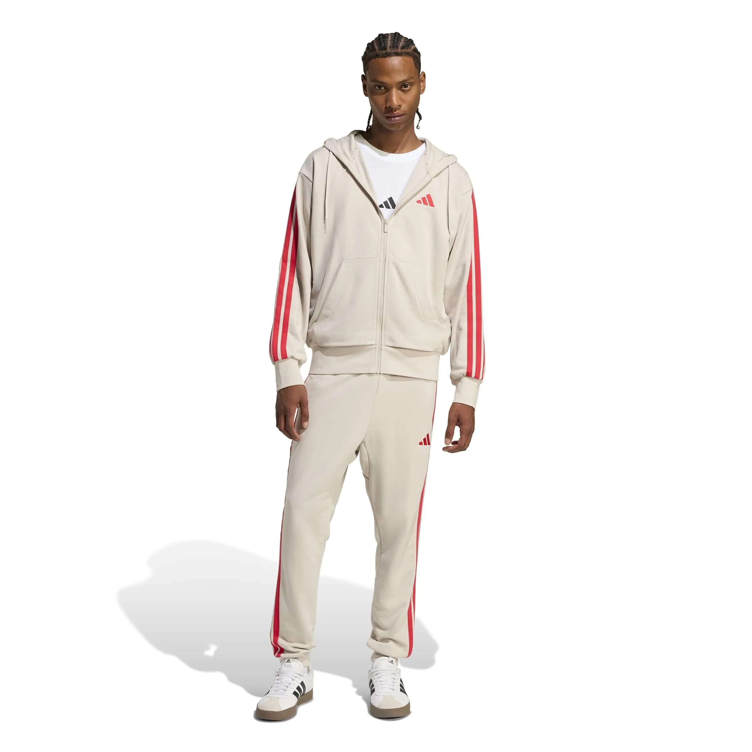 adidas Essential Three Stripes French Terry Fullzip Hoodie - Wonder Alumina/Pure Ruby - XL - immagine 6
