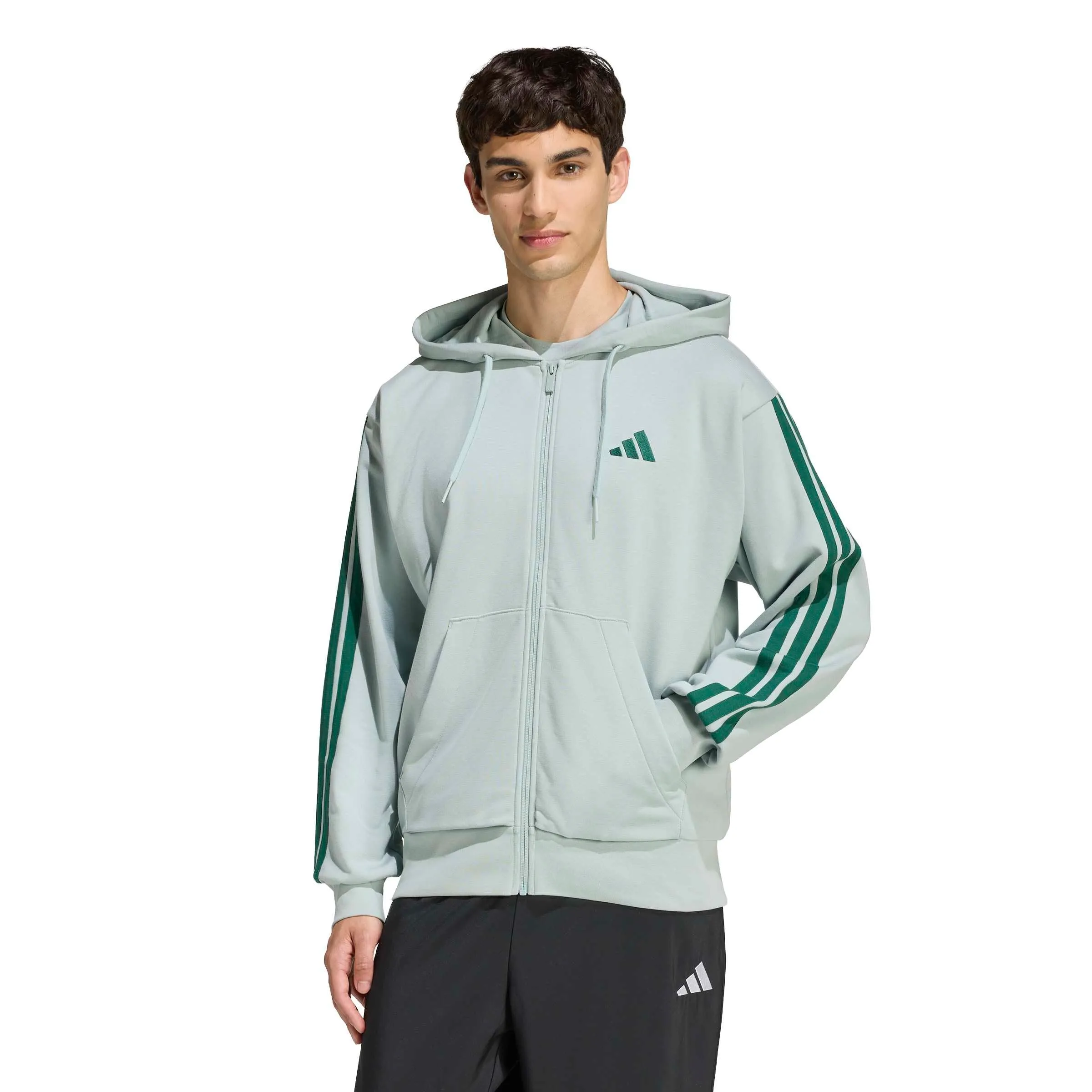 adidas Homme Essential Three Stripes French Terry Fullzip Hoodie, Wonder Sage/Collegiate Green, XS - immagine 3