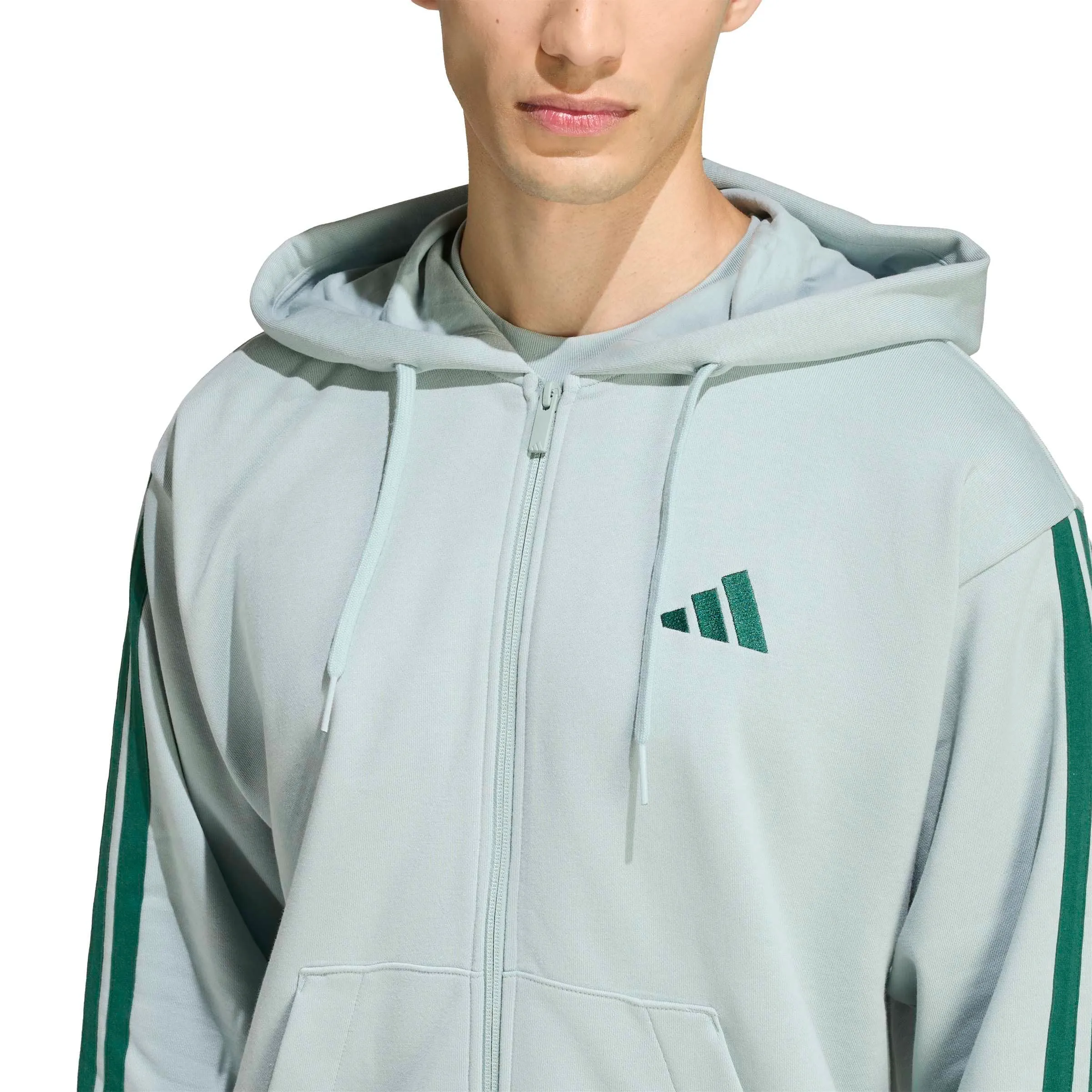 adidas Homme Essential Three Stripes French Terry Fullzip Hoodie, Wonder Sage/Collegiate Green, XS - immagine 5
