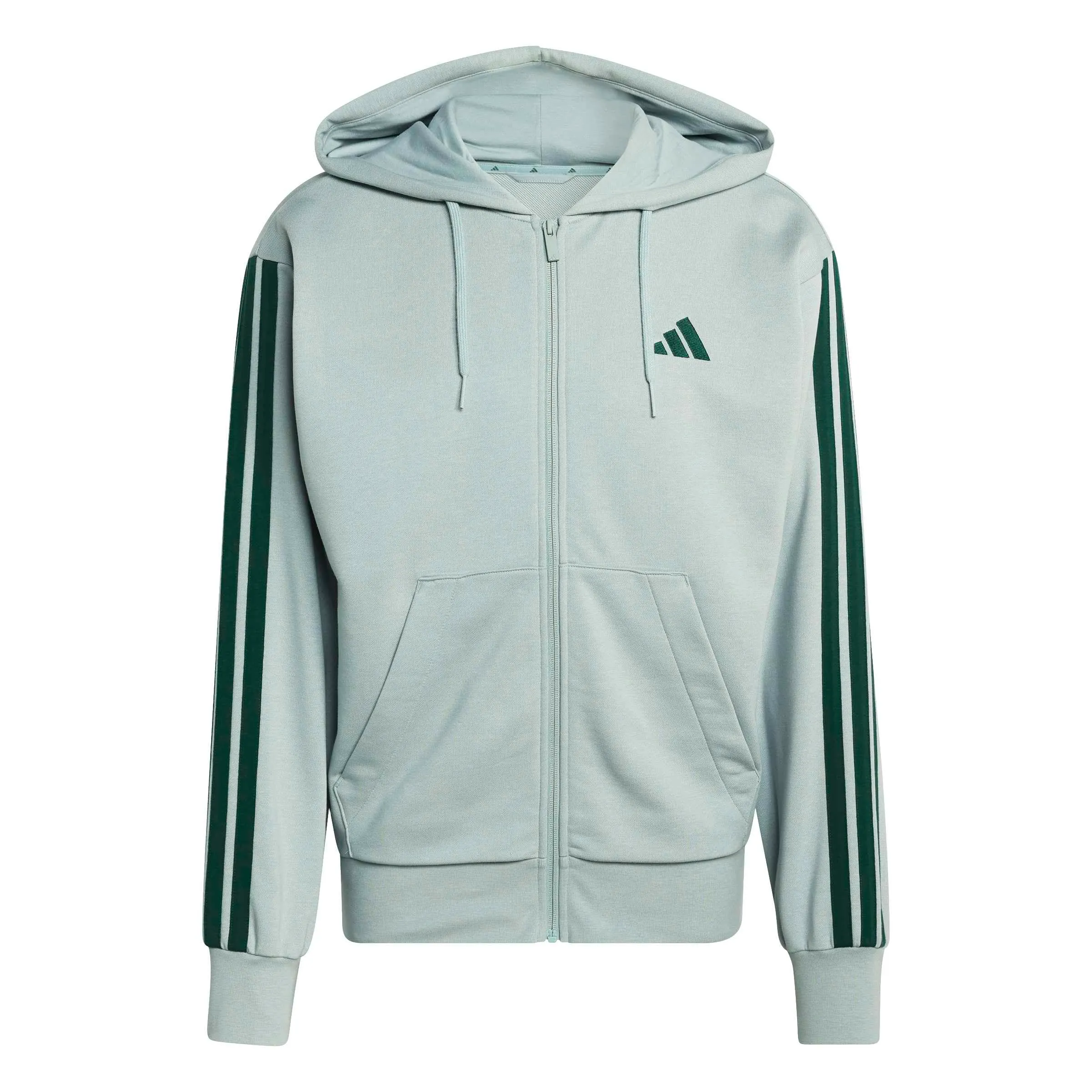 adidas Essential Three Stripes French Terry Fullzip Hoodie - Wonder Sage/Collegiate Green, XL - immagine 1