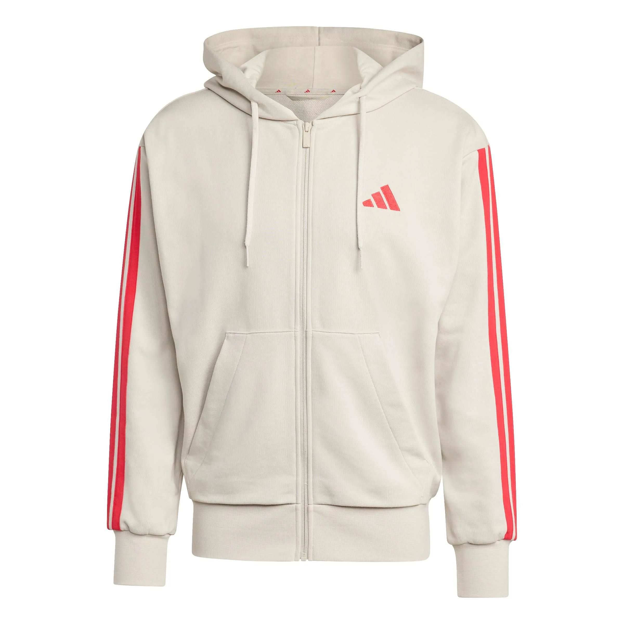 adidas Essential Three Stripes French Terry Fullzip Hoodie, Wonder Alumina/Pure Ruby, M - immagine 1