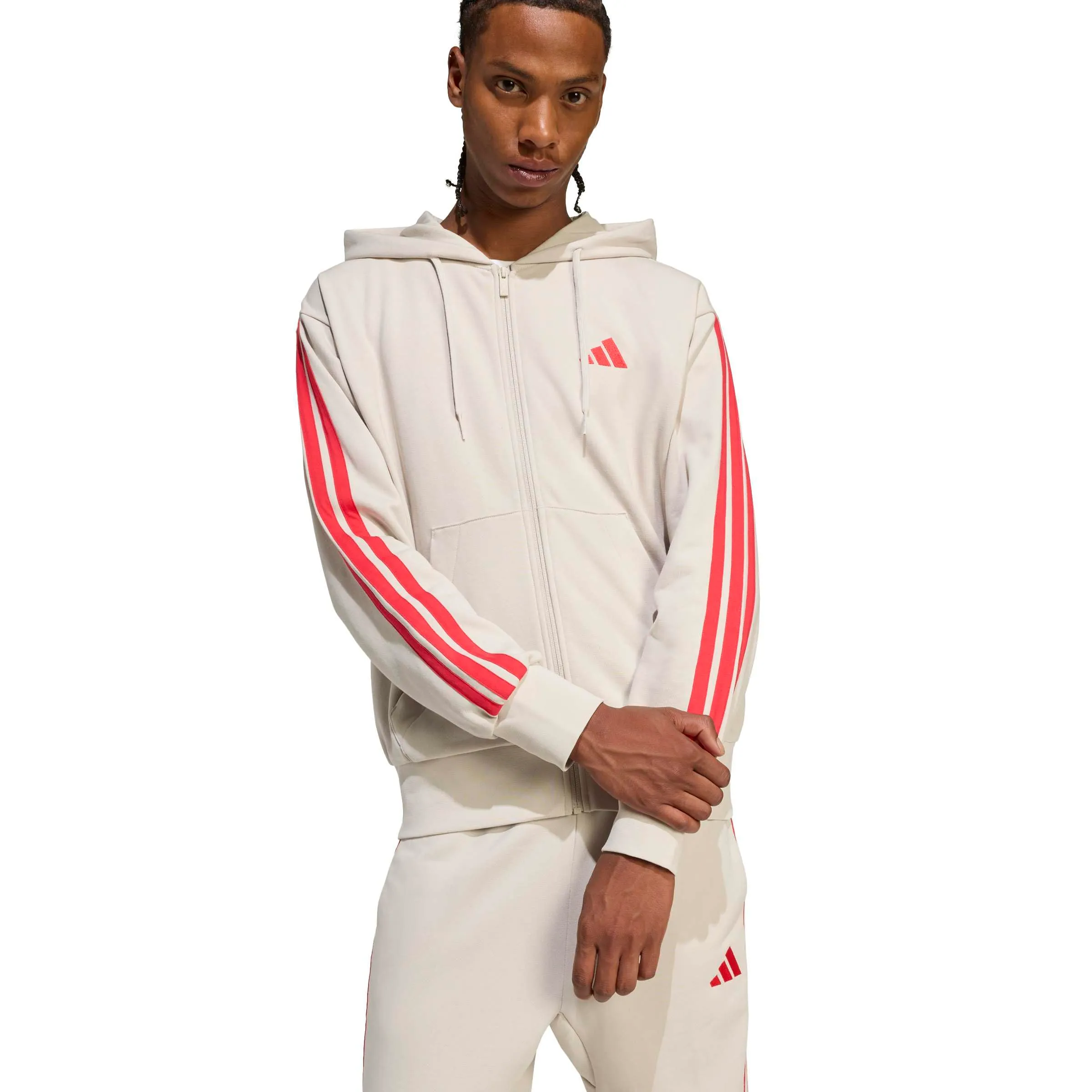 adidas Essential Three Stripes French Terry Fullzip Hoodie, Wonder Alumina/Pure Ruby, M - immagine 4