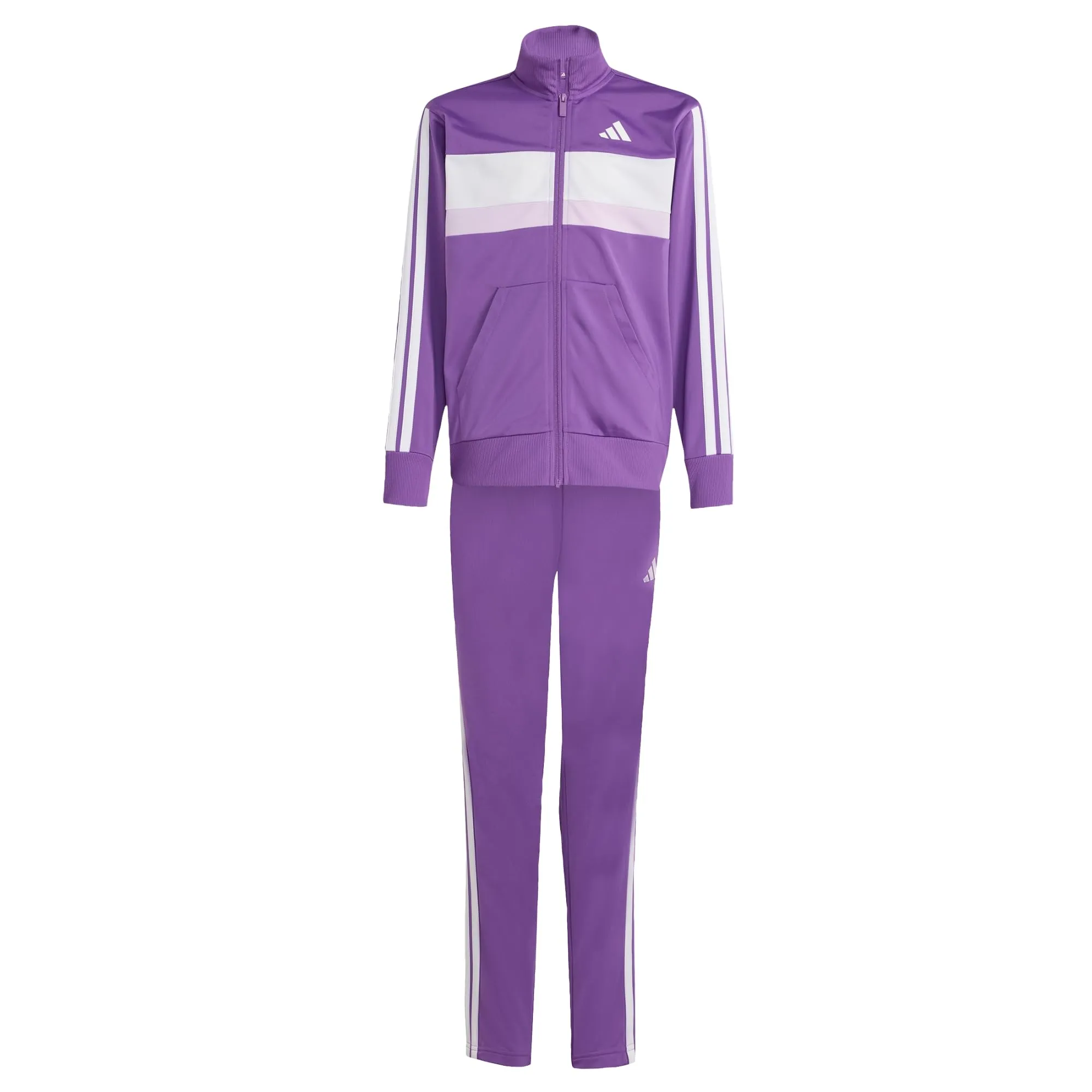 adidas Children's Seasonal Essentials Tiberio 3 Stripes Tricot Tracksuit, Active Purple/White, 9-10 Years - immagine 1