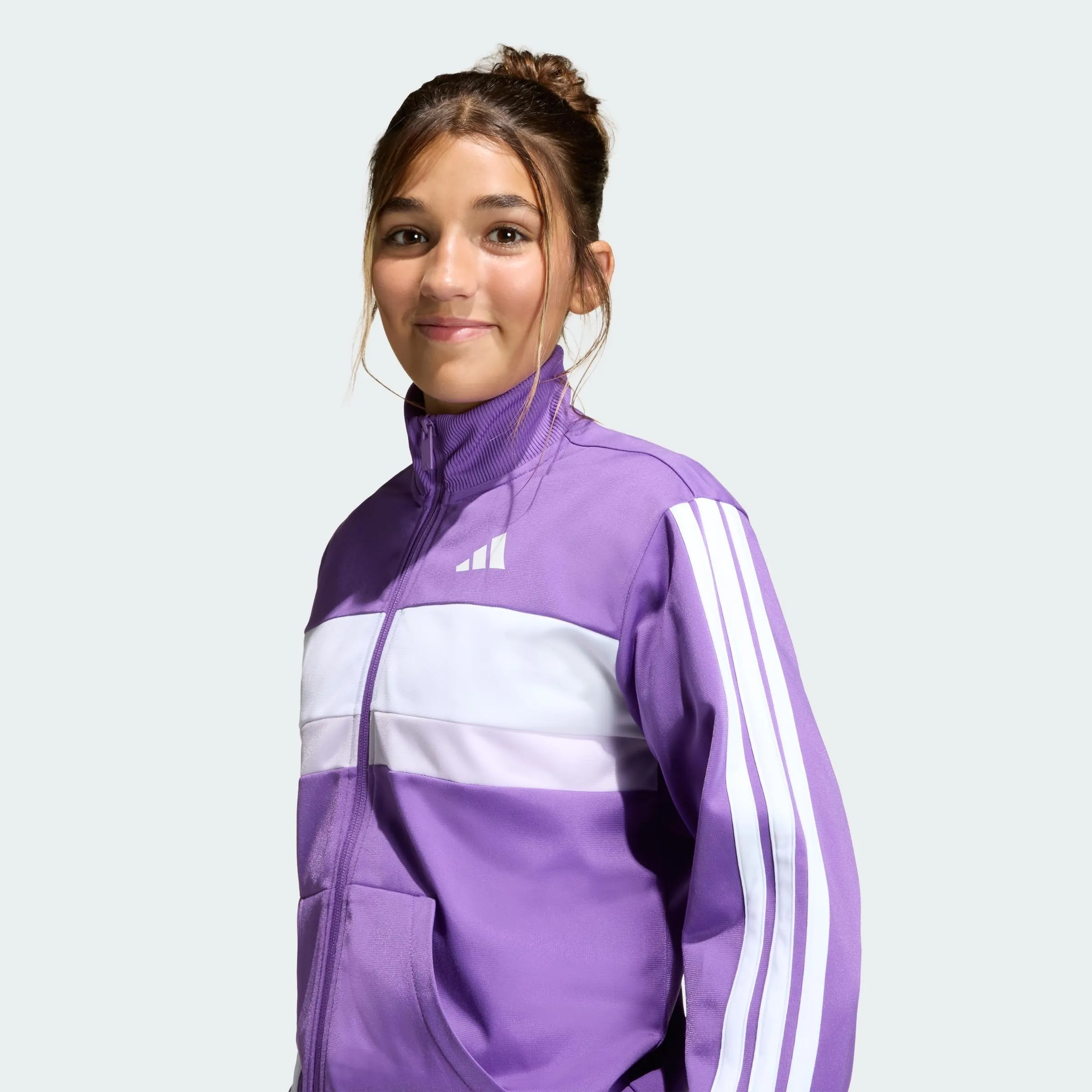 adidas Seasonal Essentials Tiberio 3 Stripes Tricot Tracksuit, Active Purple/White, 15-16 Years - immagine 2