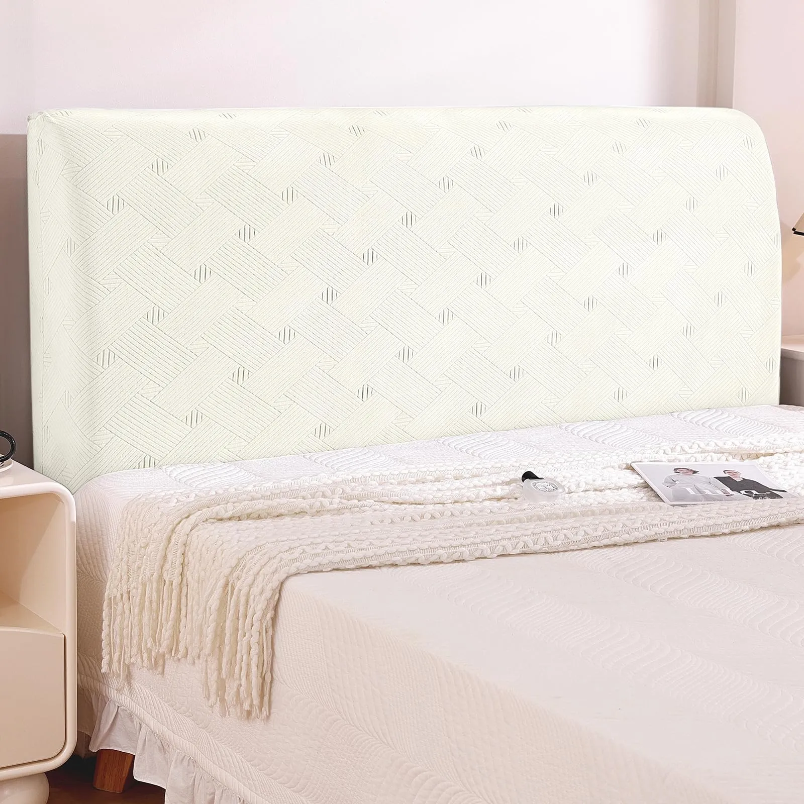 Ystyle Copri Testiera Letto Elasticizzata Matrimoniale, 150cm, Bianco - immagine 1