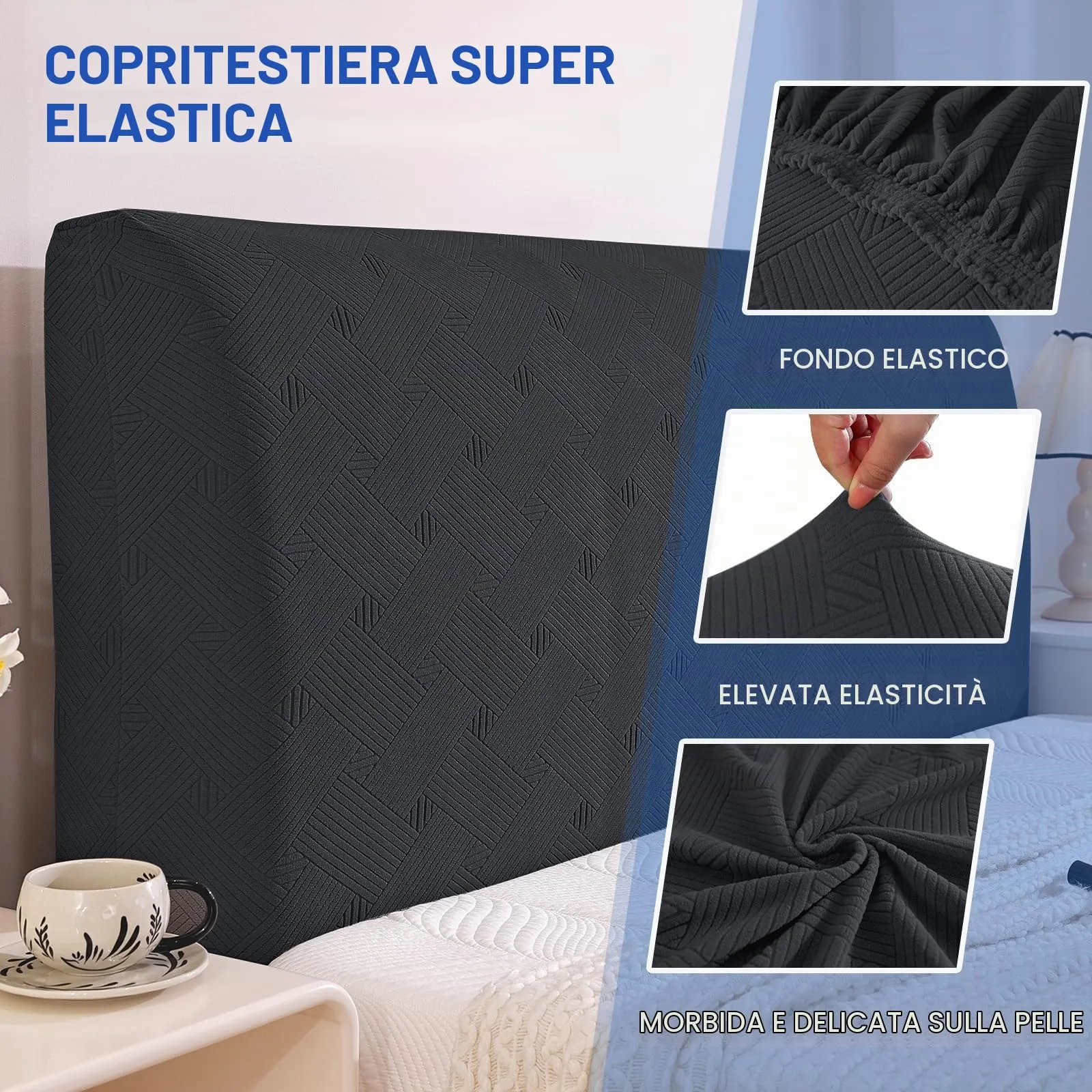 Ystyle Copri Testiera Letto Elasticizzata, 120cm, Grigio Scuro - immagine 5