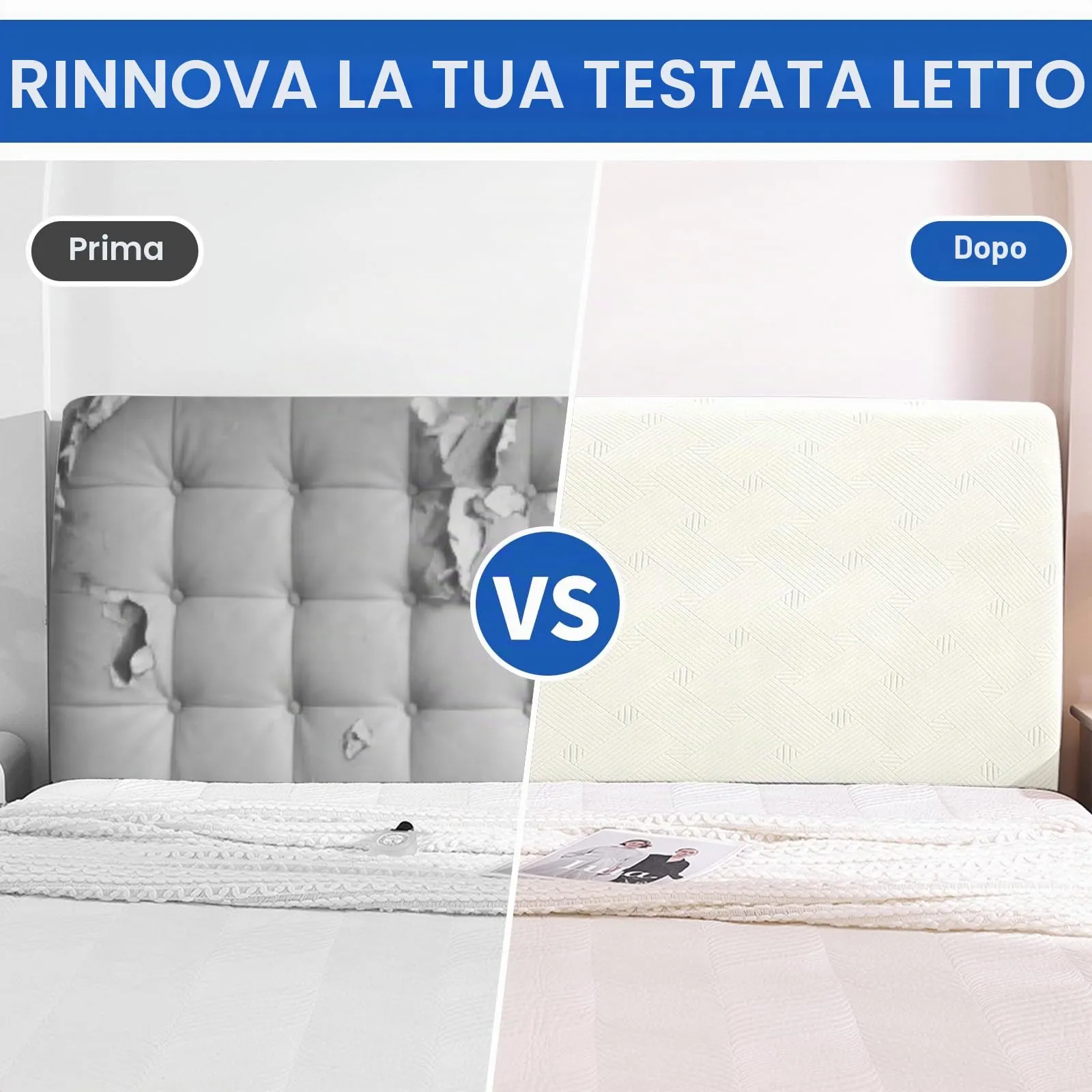 Ystyle Copri Testiera Letto Elasticizzata Matrimoniale, 200cm, Bianco - immagine 7