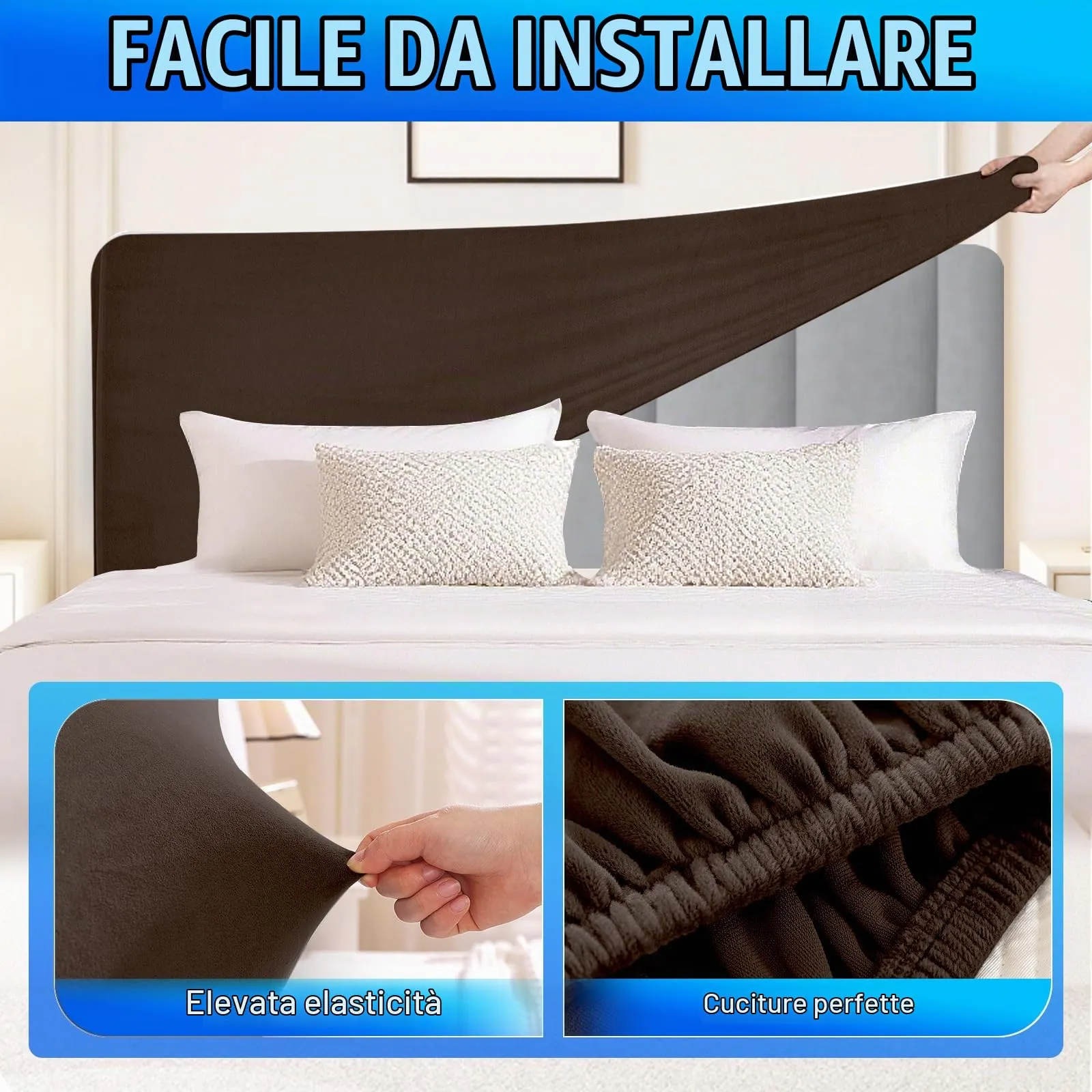 CYCMACO Copri Testata Letto in Velluto Universale 120cm, Caffè - immagine 5