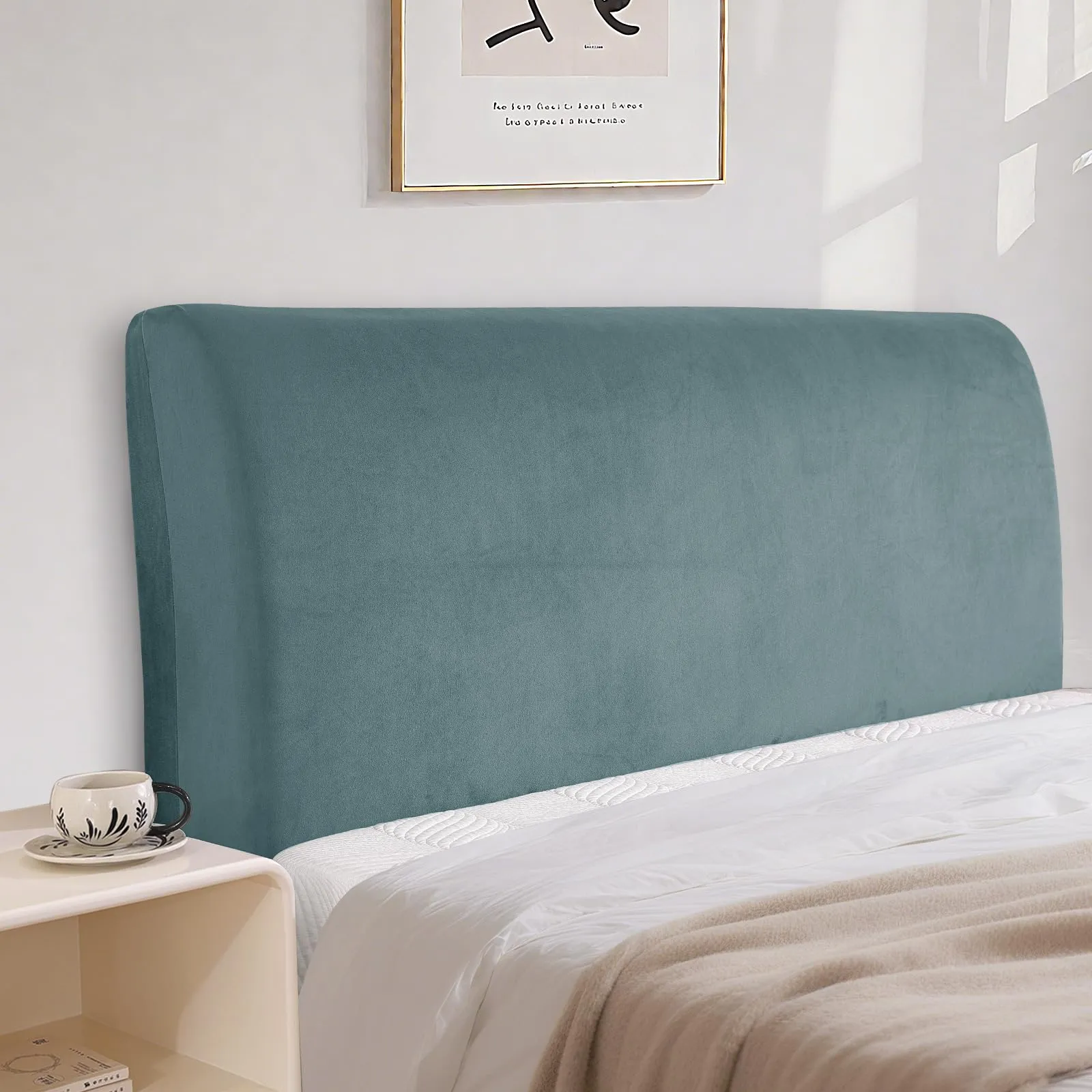 CYCMACO Copri Testata Letto in Velluto Universale 150cm, Grigio Blu - immagine 1