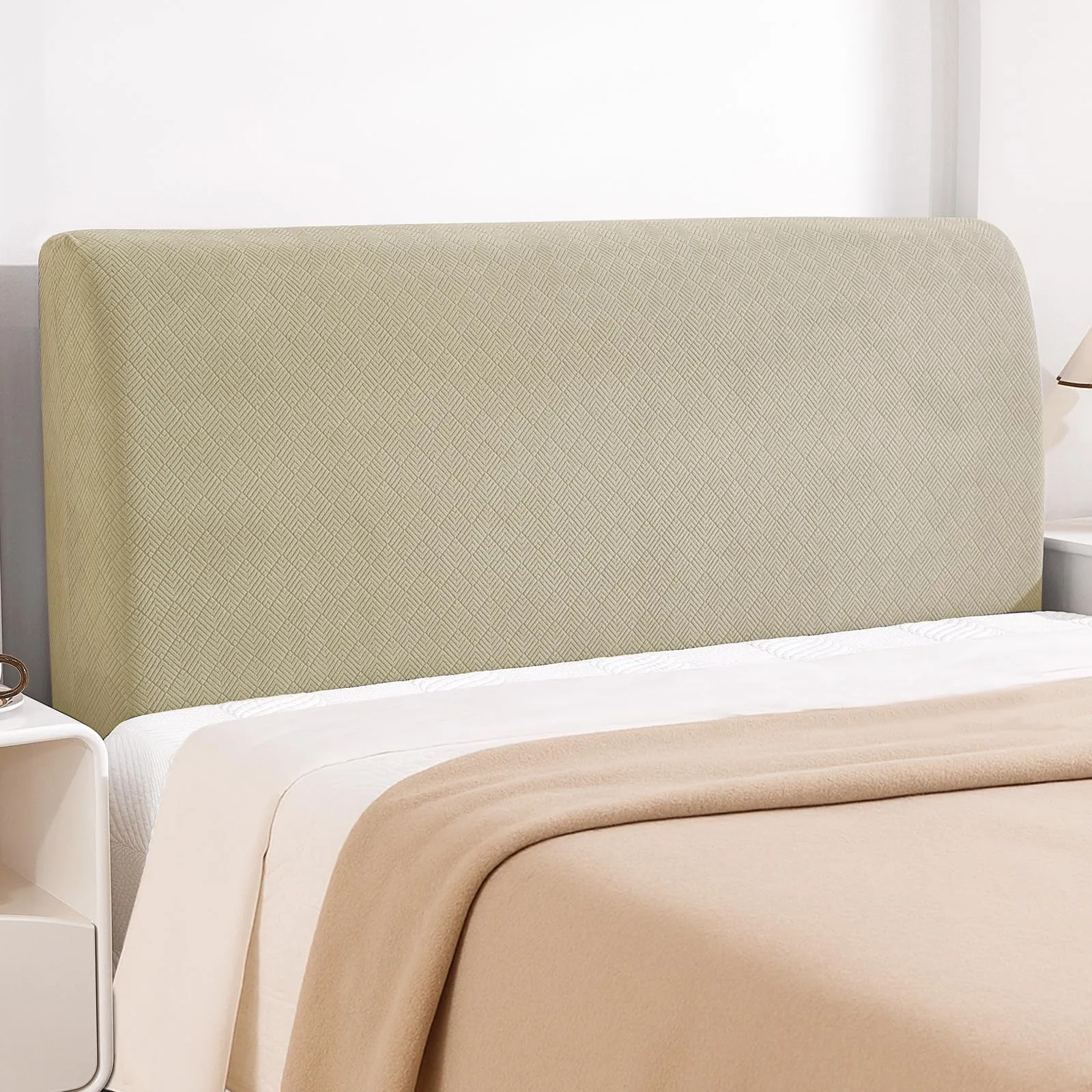 YSTELLAA Copri Testata Letto Matrimoniale Elasticizzato, 200cm, Kaki - immagine 1