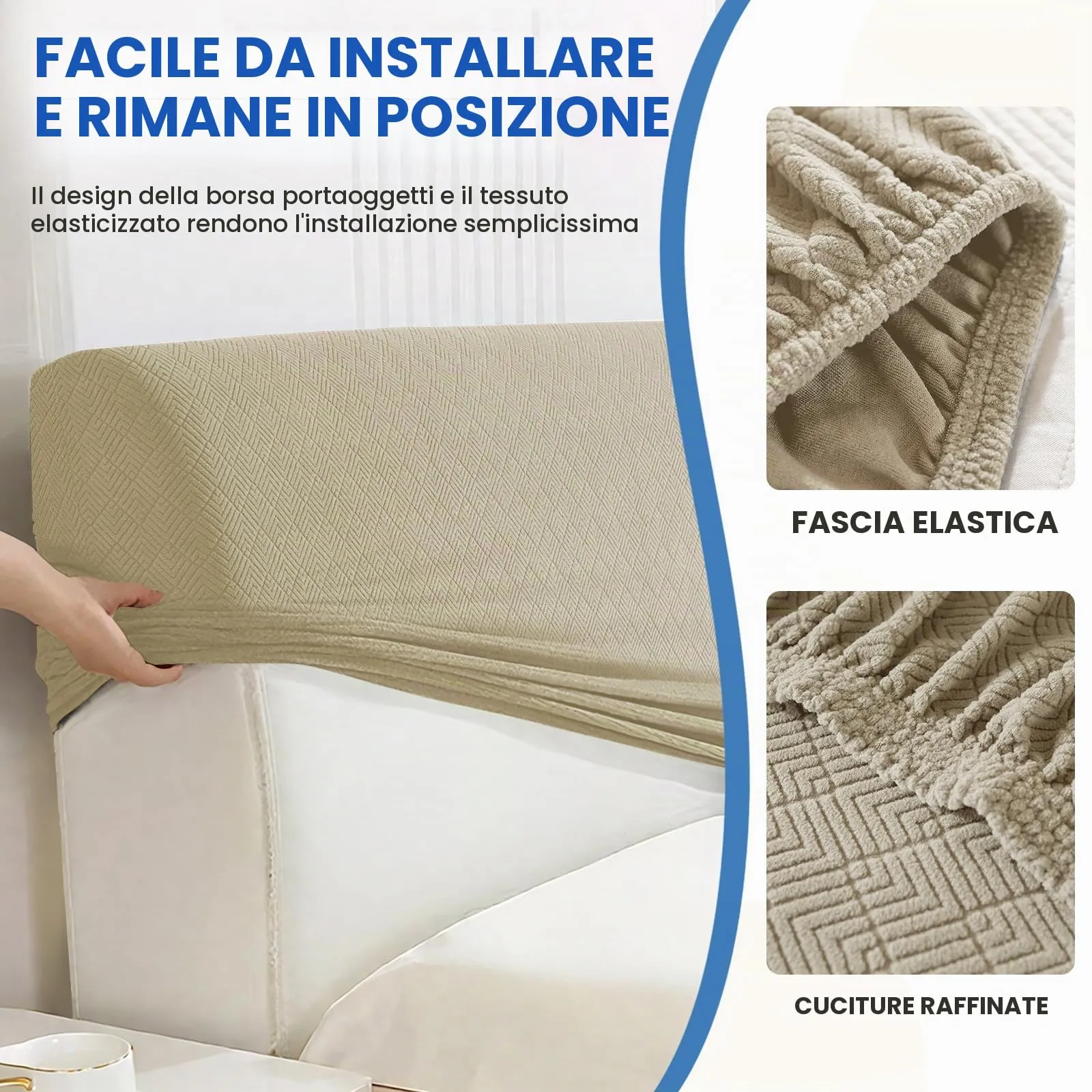 YSTELLAA Copri Testata Letto Matrimoniale Elasticizzato, 200cm, Kaki - immagine 7